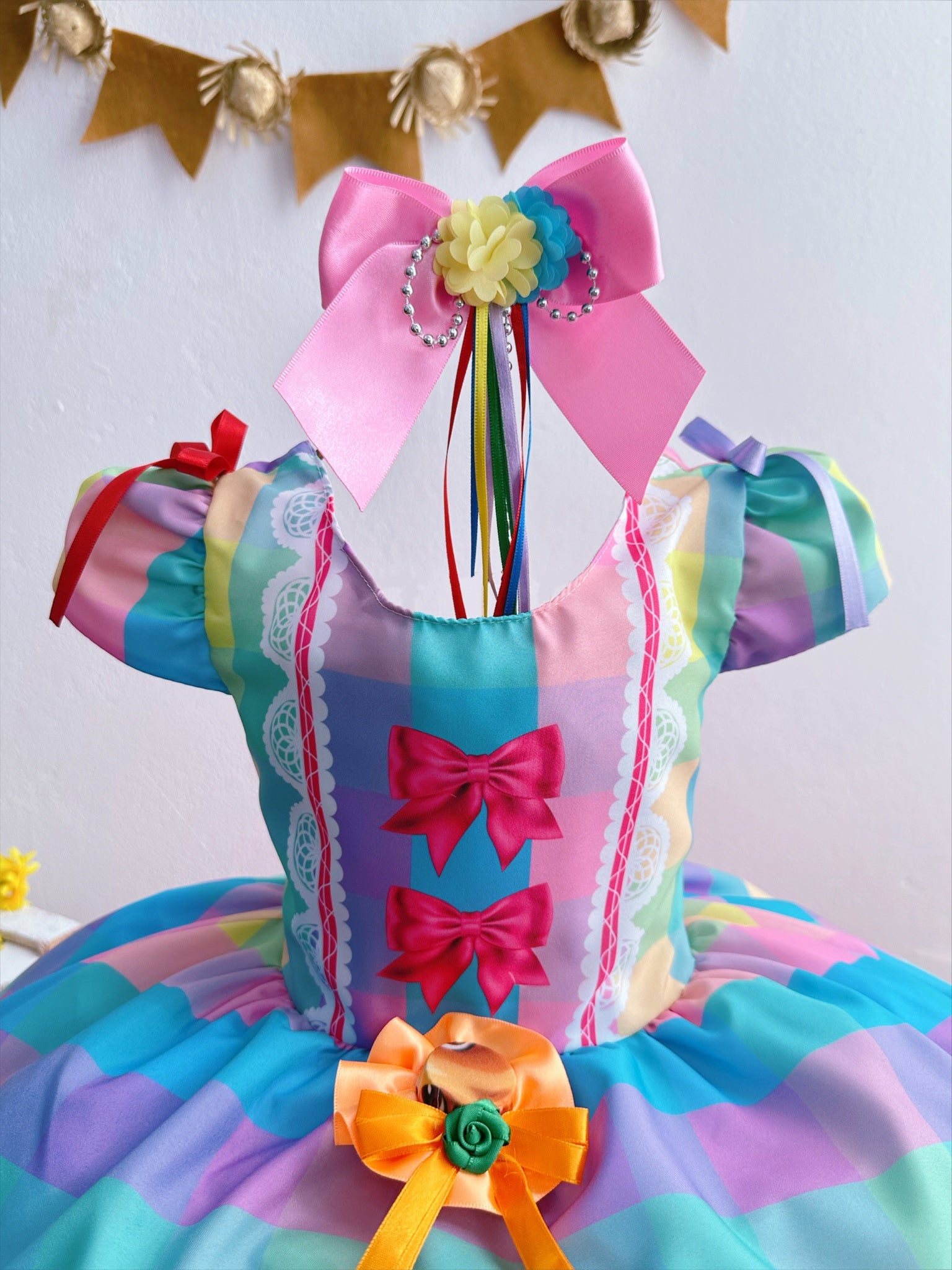Vestido Infantil Junino Arraiá Festa São João Xadrez Colorido