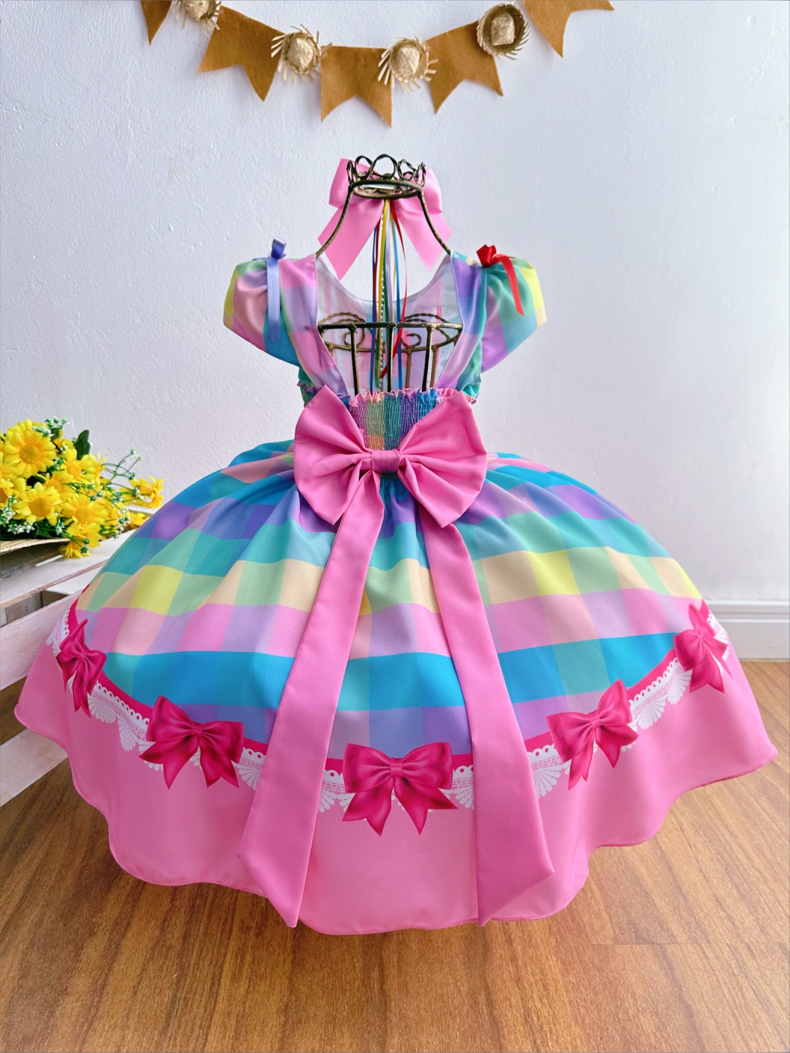 Vestido Infantil Junino Arraiá Festa São João Xadrez Colorido