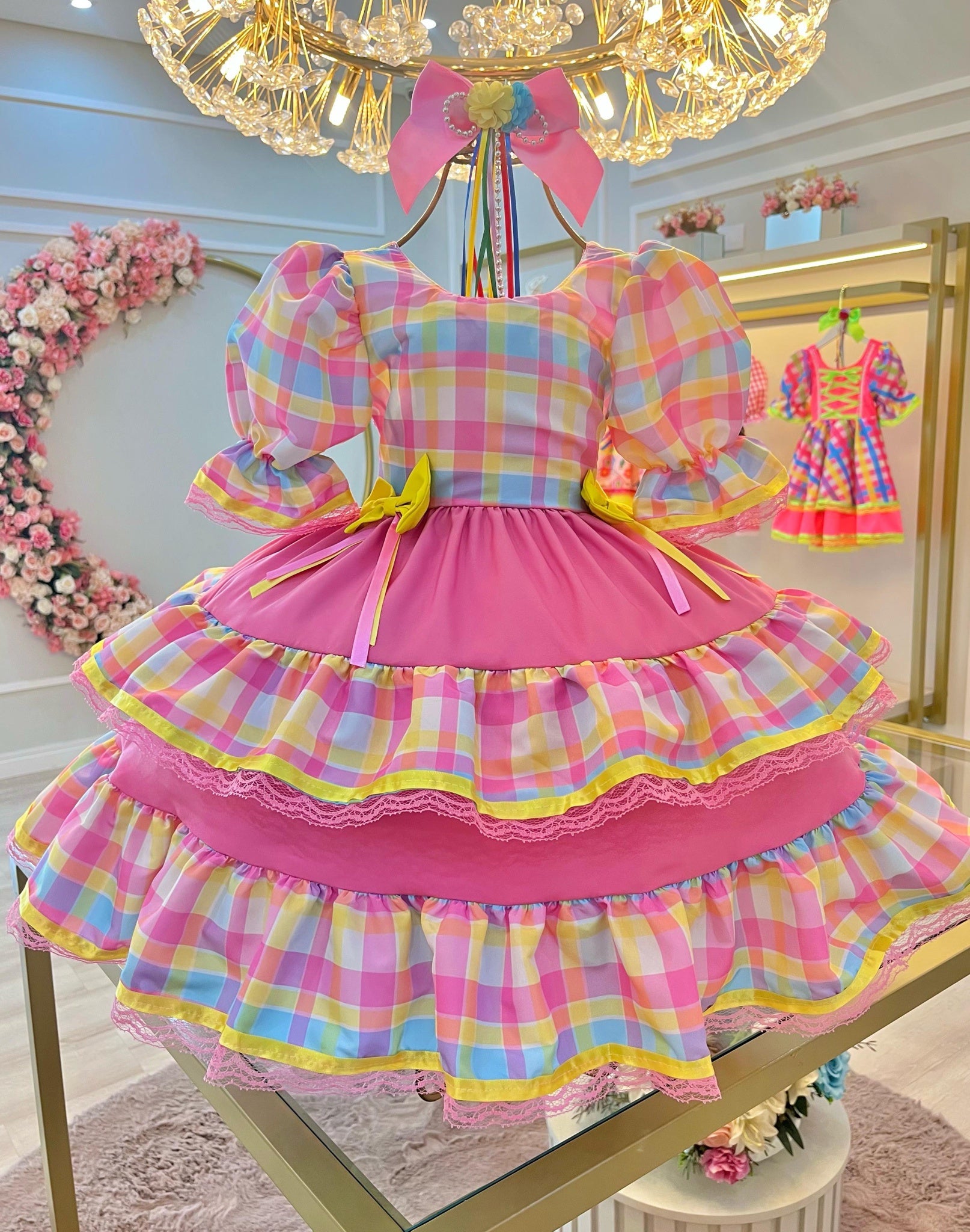 Vestido Infantil Junino Arraiá Festas Xadrez Colorido