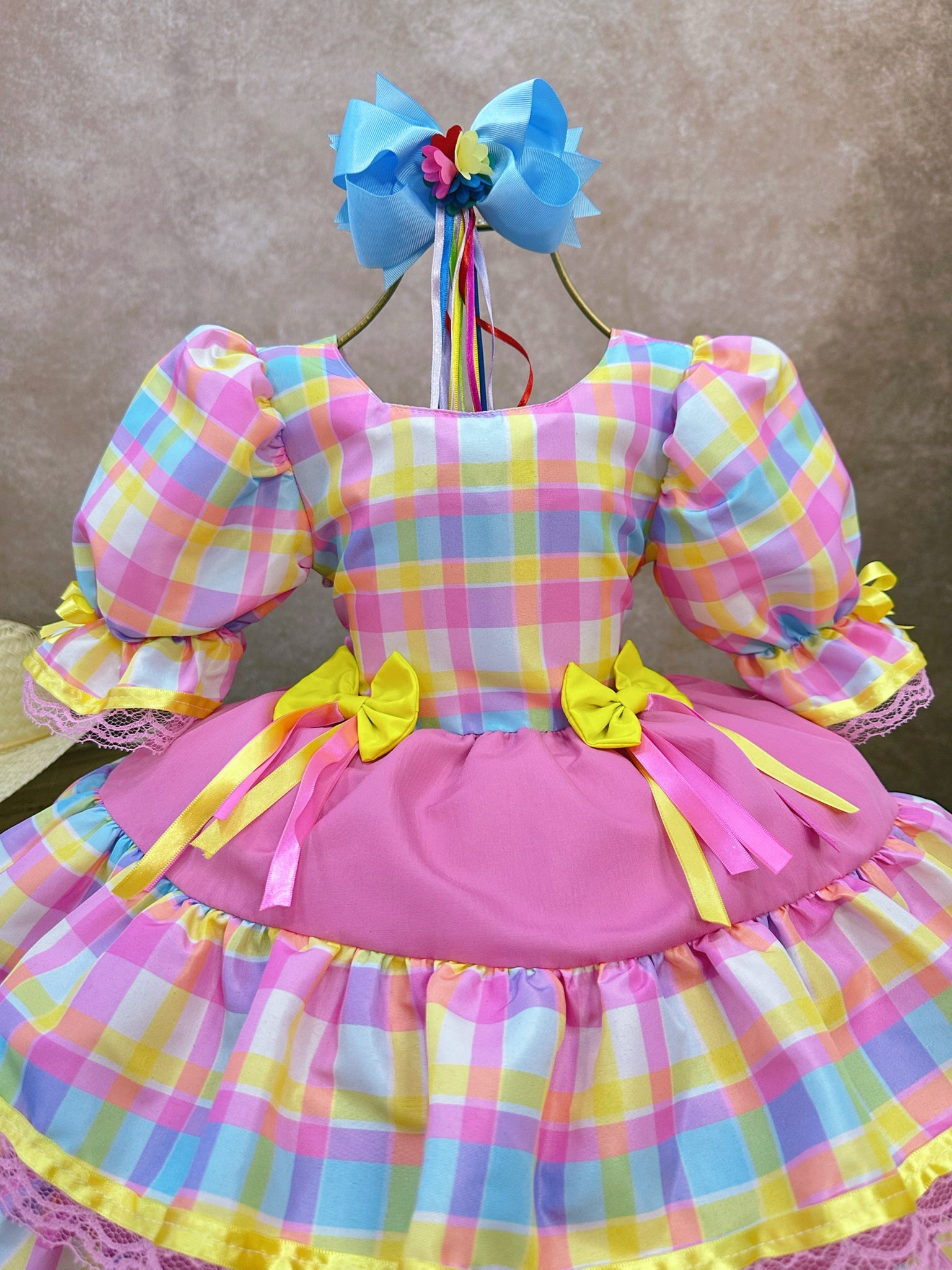 Vestido Infantil Junino Arraiá Festas Xadrez Colorido
