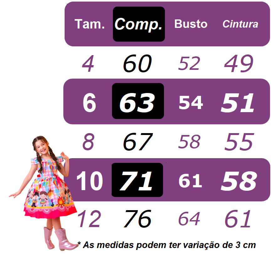 Vestido Infantil Junino Caipira Azul Xadrez Colorido Corações