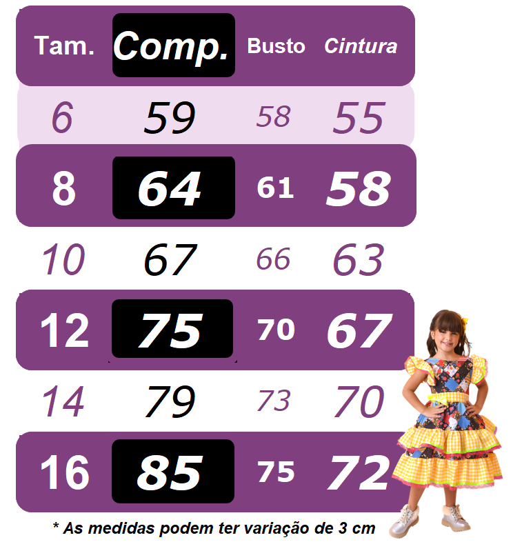 Vestido Infantil Junino Caipira Colorido Estampa Corações