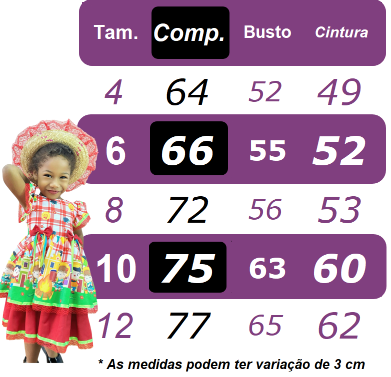 Vestido Infantil Junino Caipira Vermelho Estampas Corações