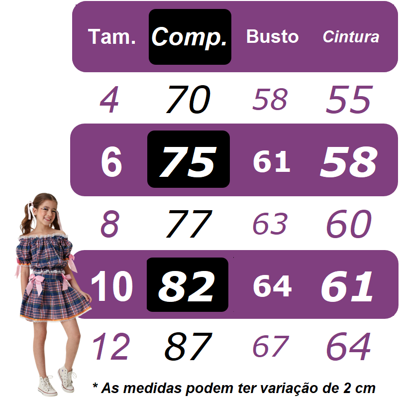 Vestido Infantil Junino Caipira Xadrez Verde e Branco Luxo