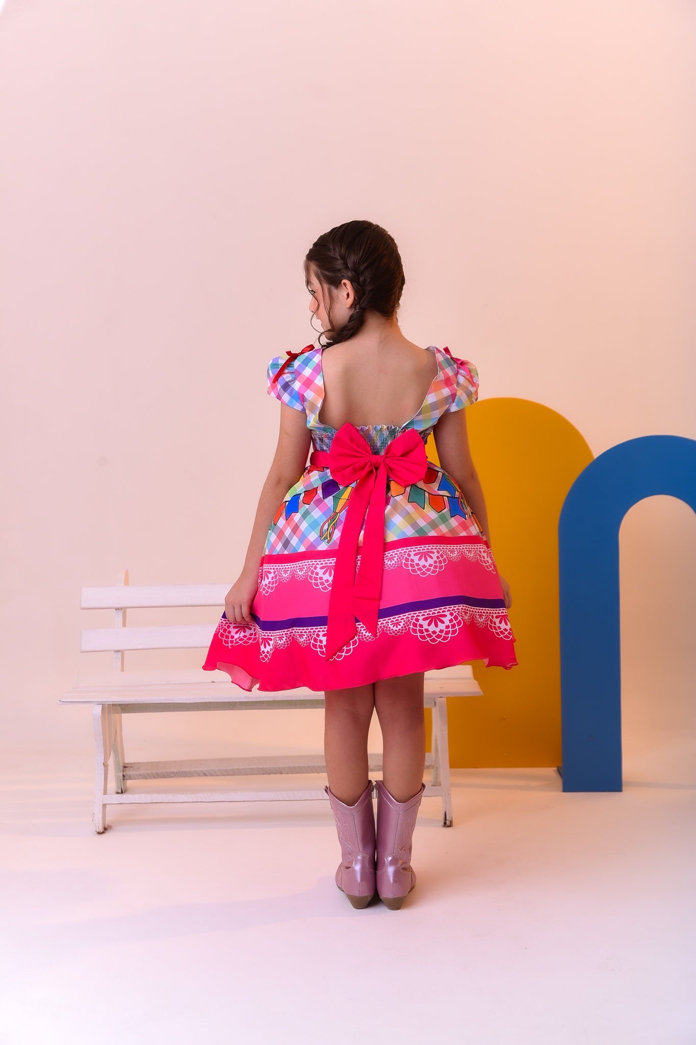 Vestido Infantil Junino Festa São João Luxo Xadrez Colorido