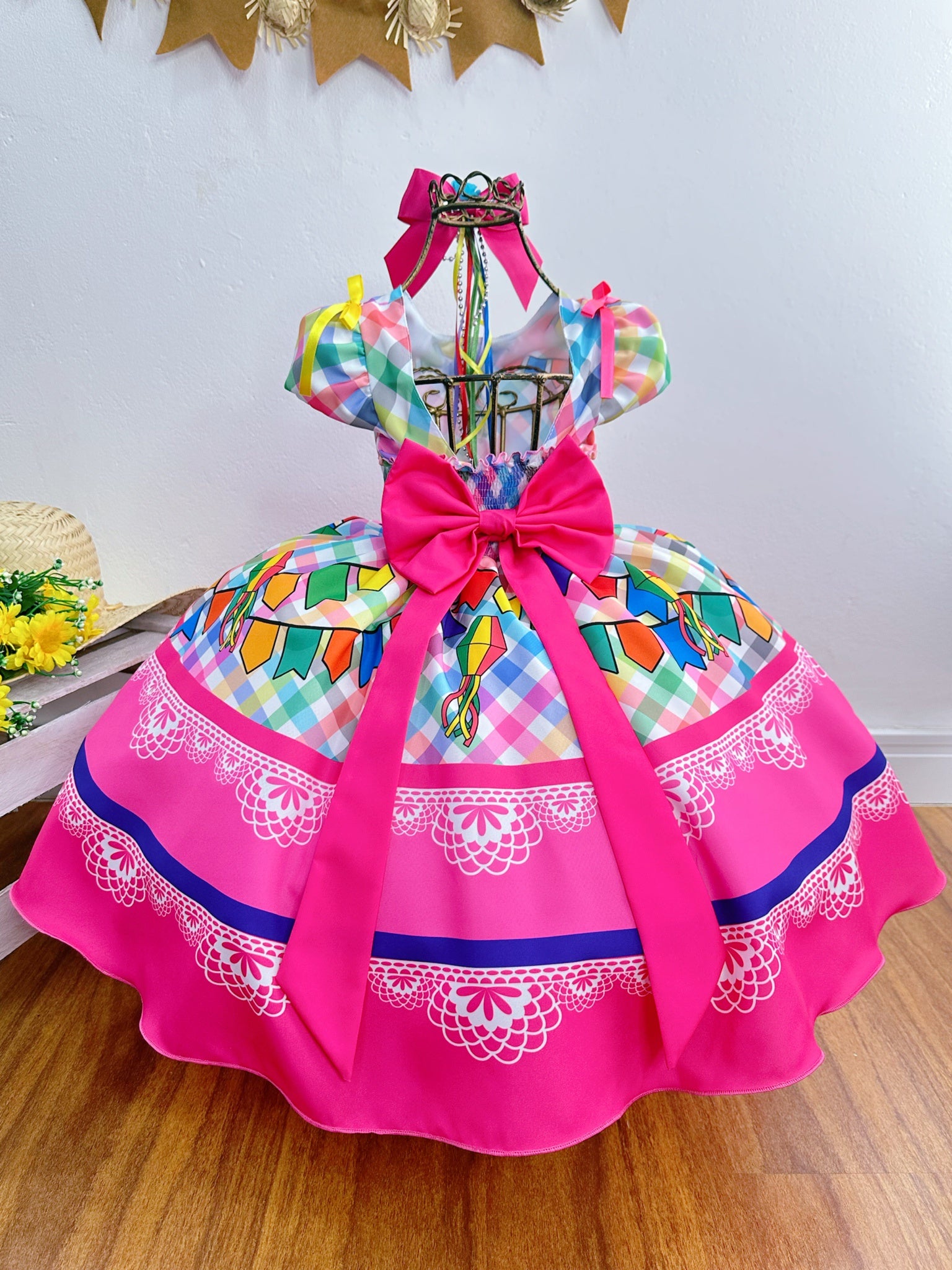Vestido Infantil Junino Festa São João Luxo Xadrez Colorido