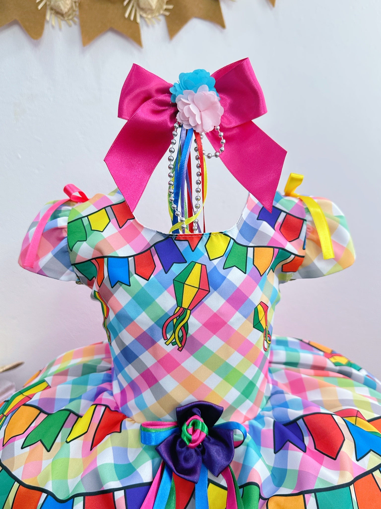 Vestido Infantil Junino Festa São João Luxo Xadrez Colorido