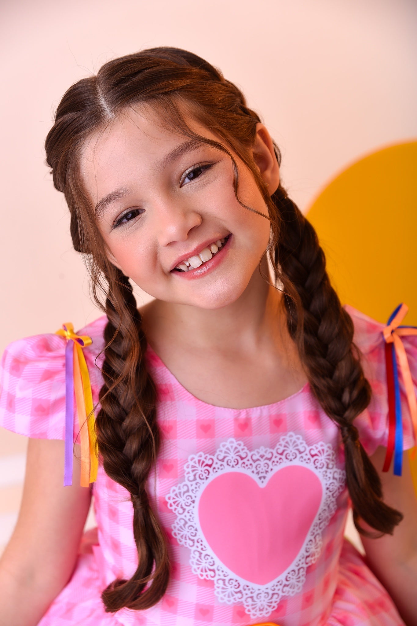 Vestido Infantil Junino Festa São João Rosa Xadrez Girassol