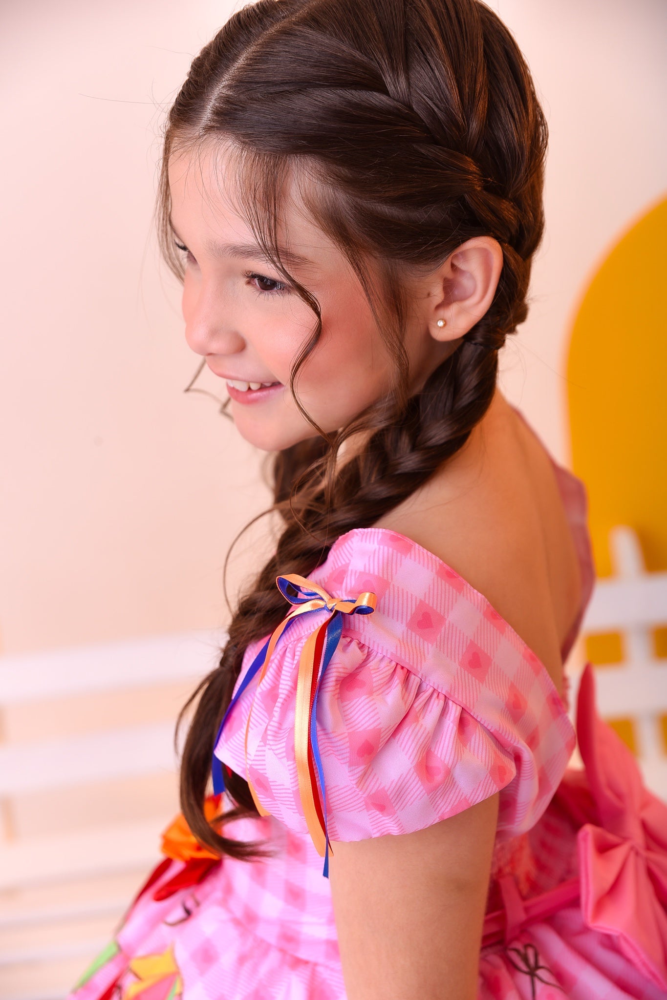 Vestido Infantil Junino Festa São João Rosa Xadrez Girassol