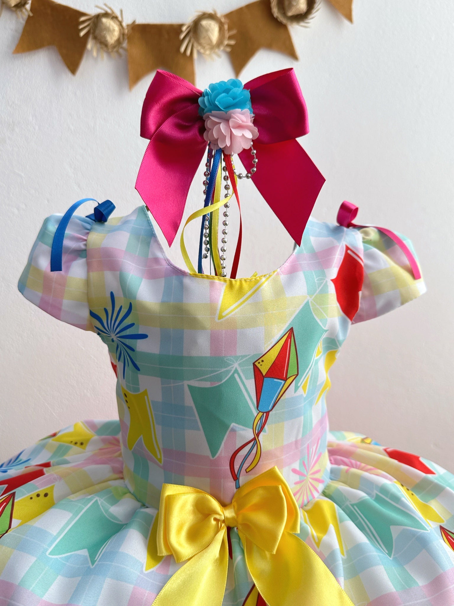 Vestido Infantil Junino Festa São João Xadrez Colorido