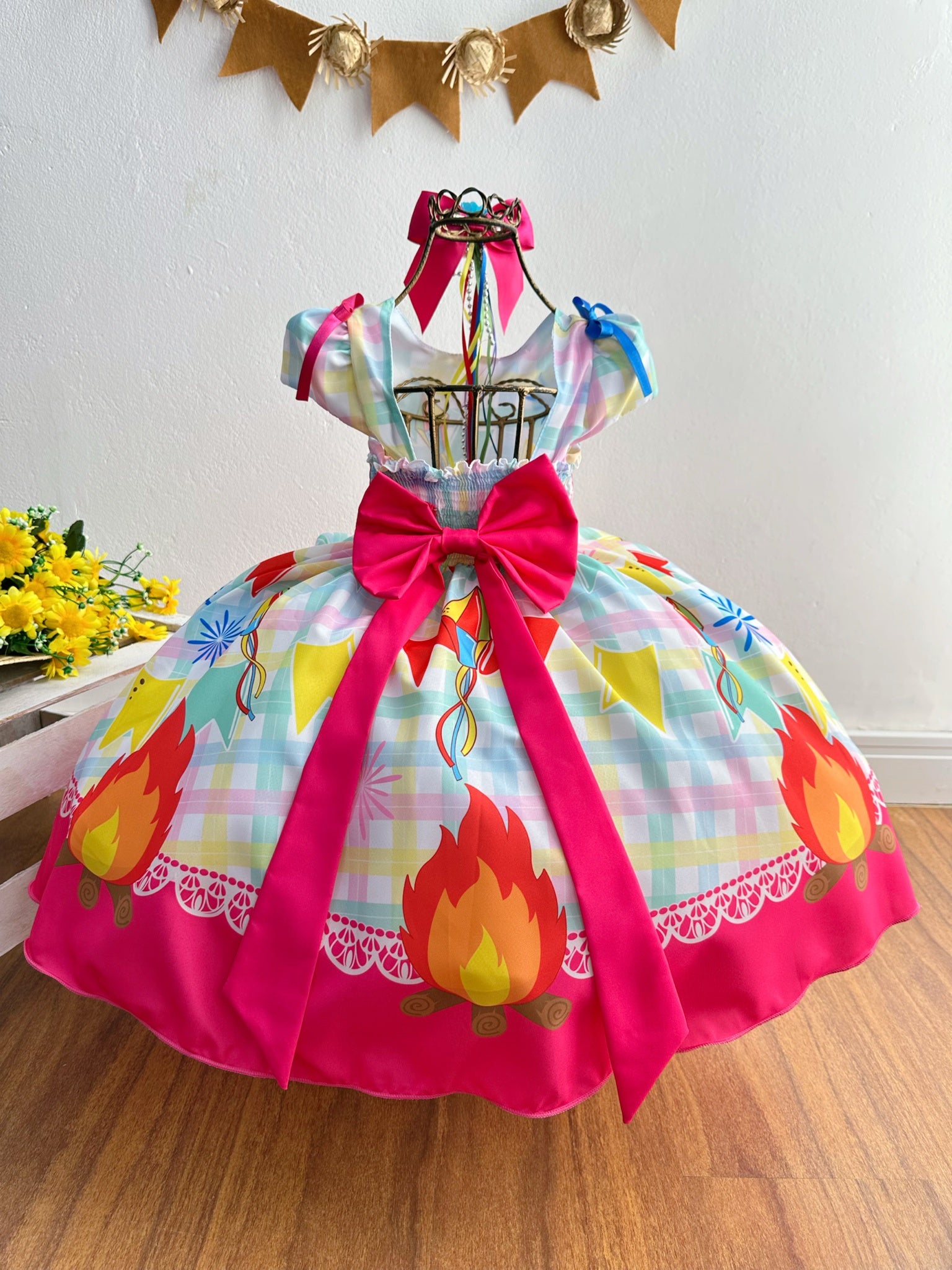 Vestido Infantil Junino Festa São João Xadrez Colorido