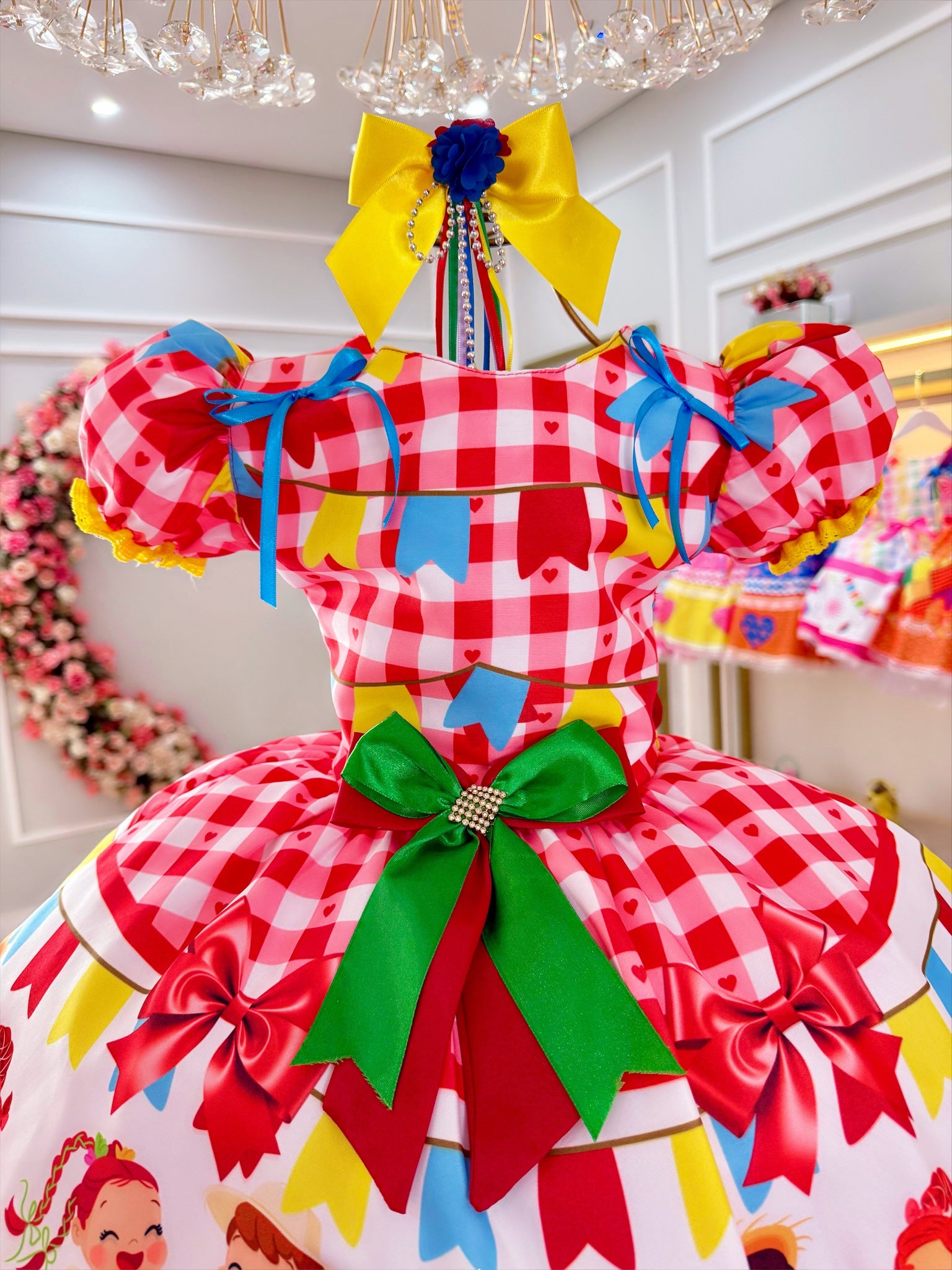 Vestido Infantil Junino Festa São João Xadrez Vermelho
