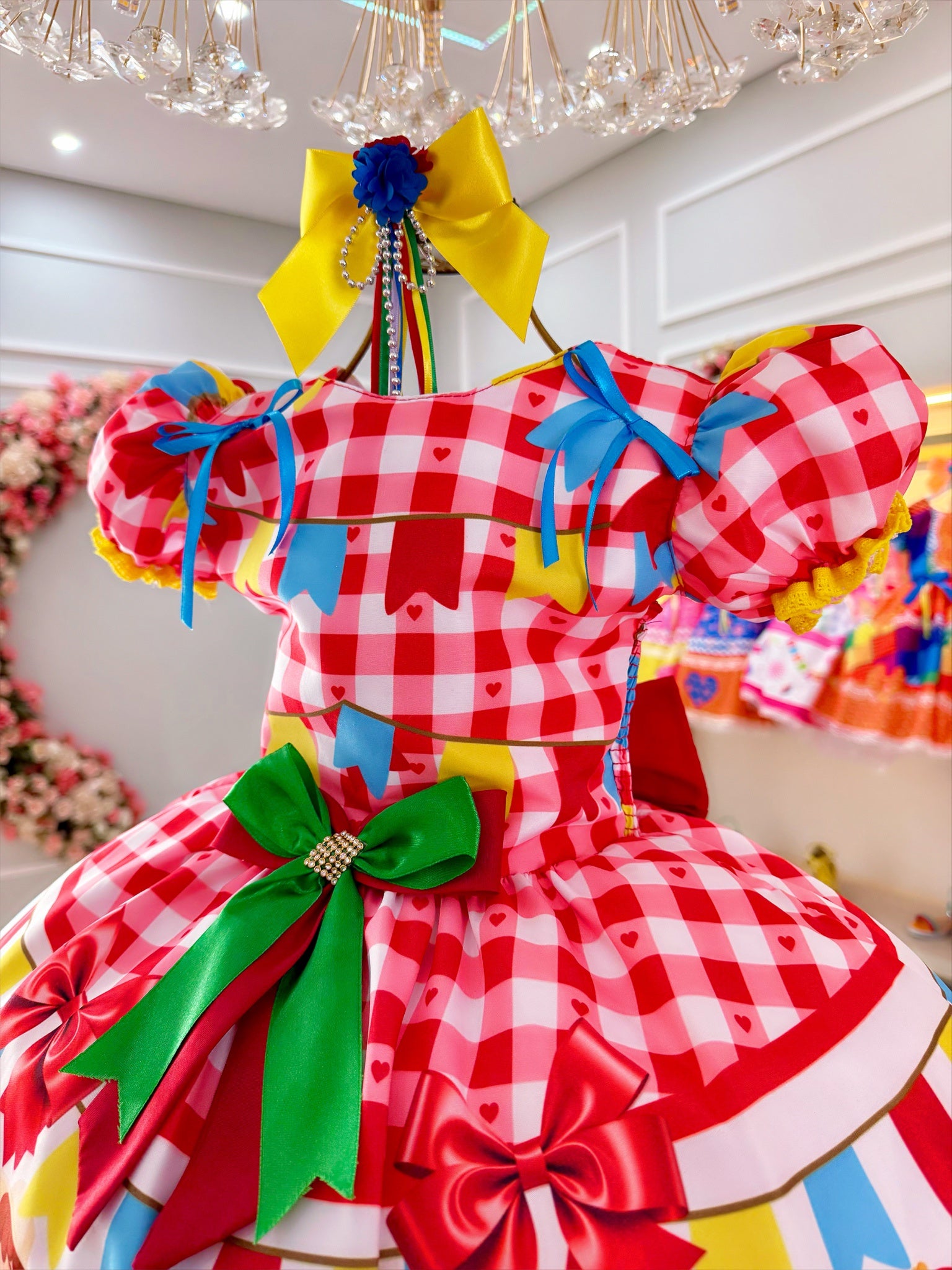 Vestido Infantil Junino Festa São João Xadrez Vermelho