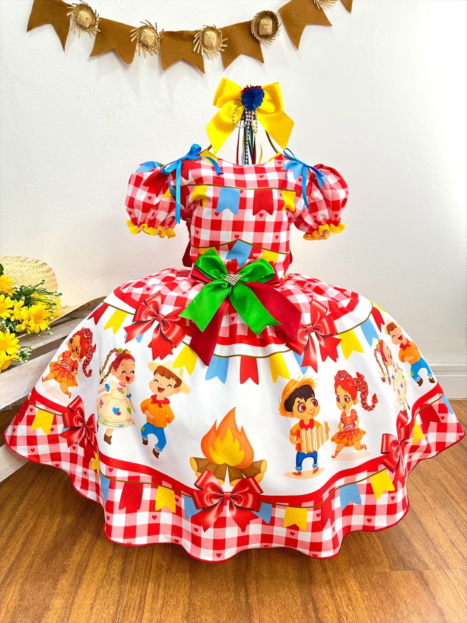 Vestido Infantil Junino Festa São João Xadrez Vermelho
