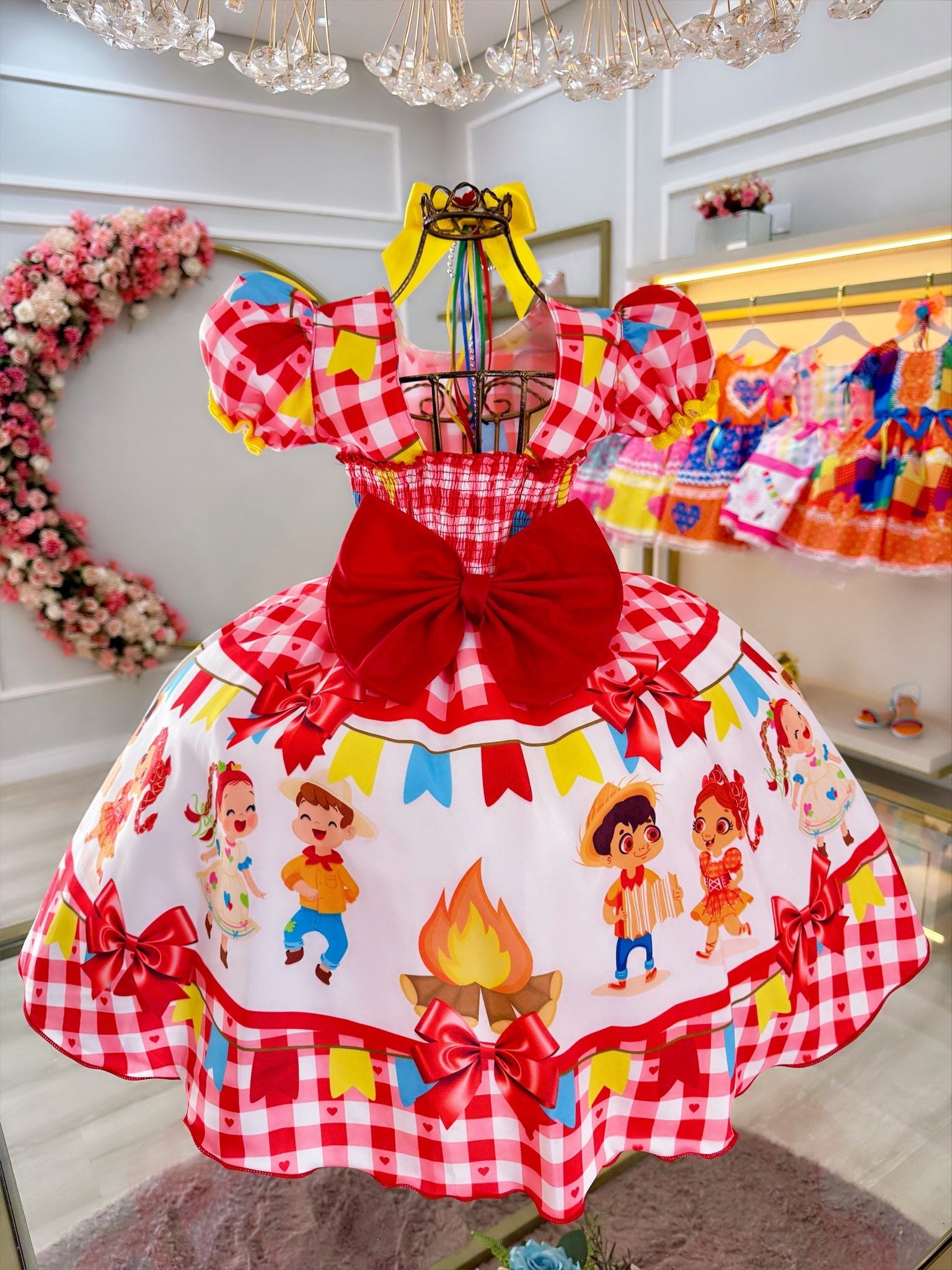Vestido Infantil Junino Festa São João Xadrez Vermelho