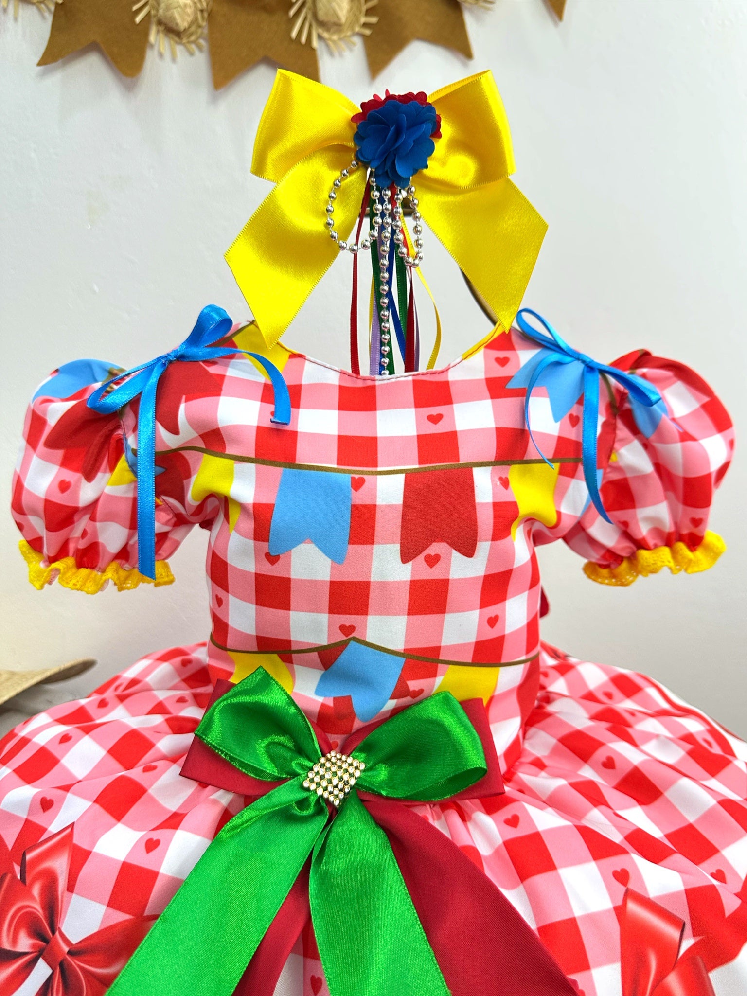 Vestido Infantil Junino Festa São João Xadrez Vermelho