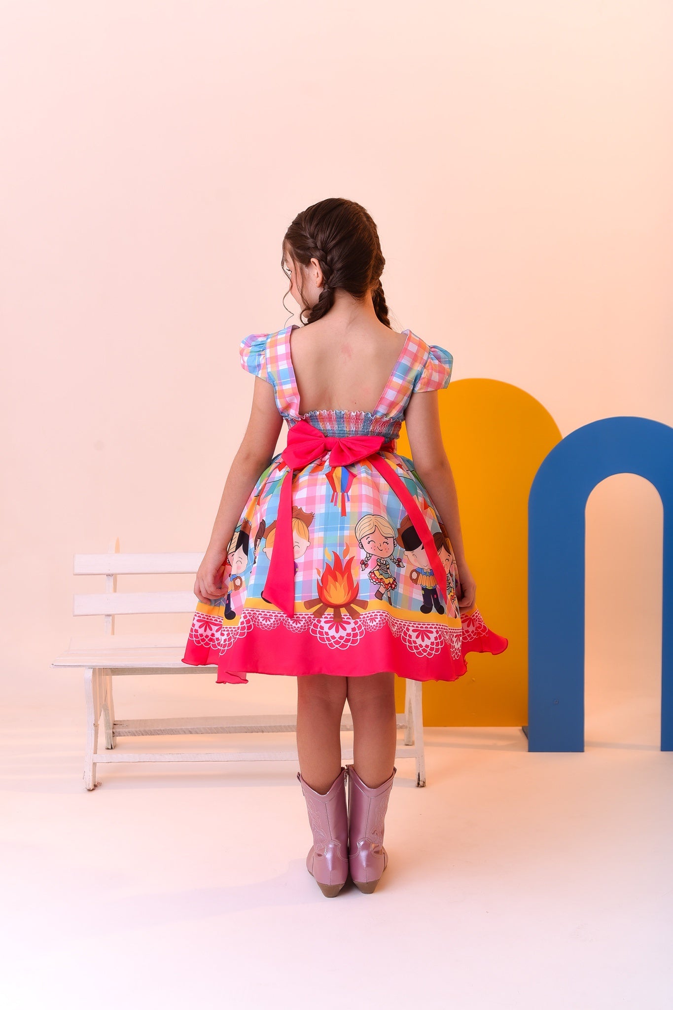 Vestido Infantil Junino Luxo Xadrez Colorido Festa São João