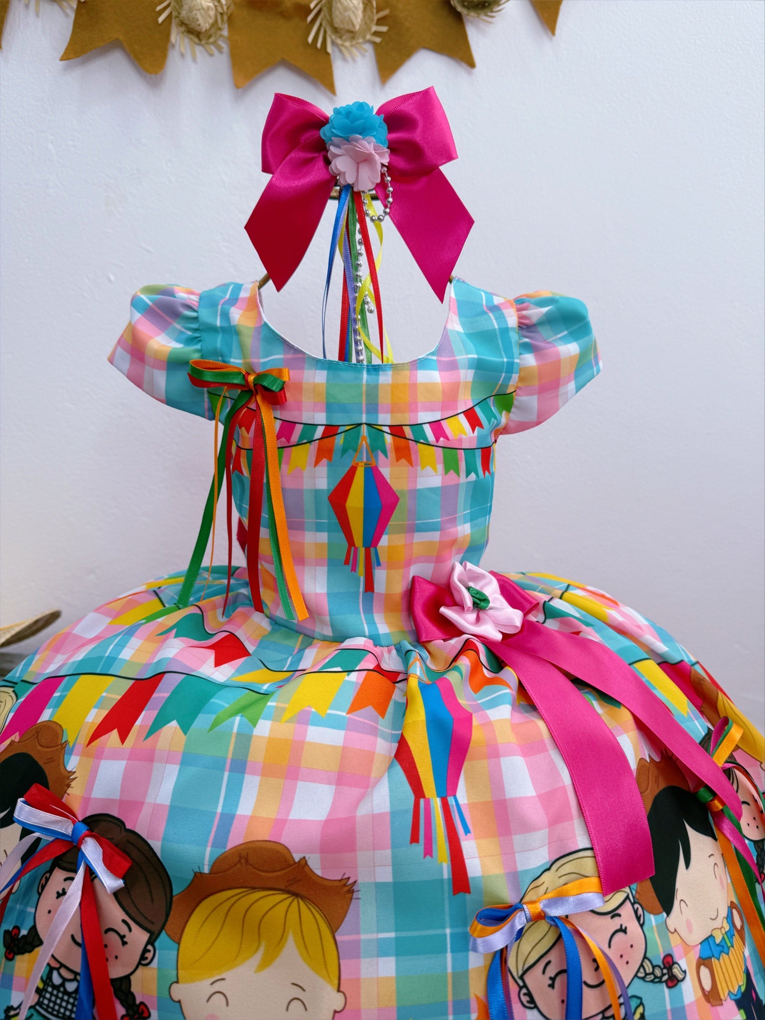 Vestido Infantil Junino Luxo Xadrez Colorido Festa São João