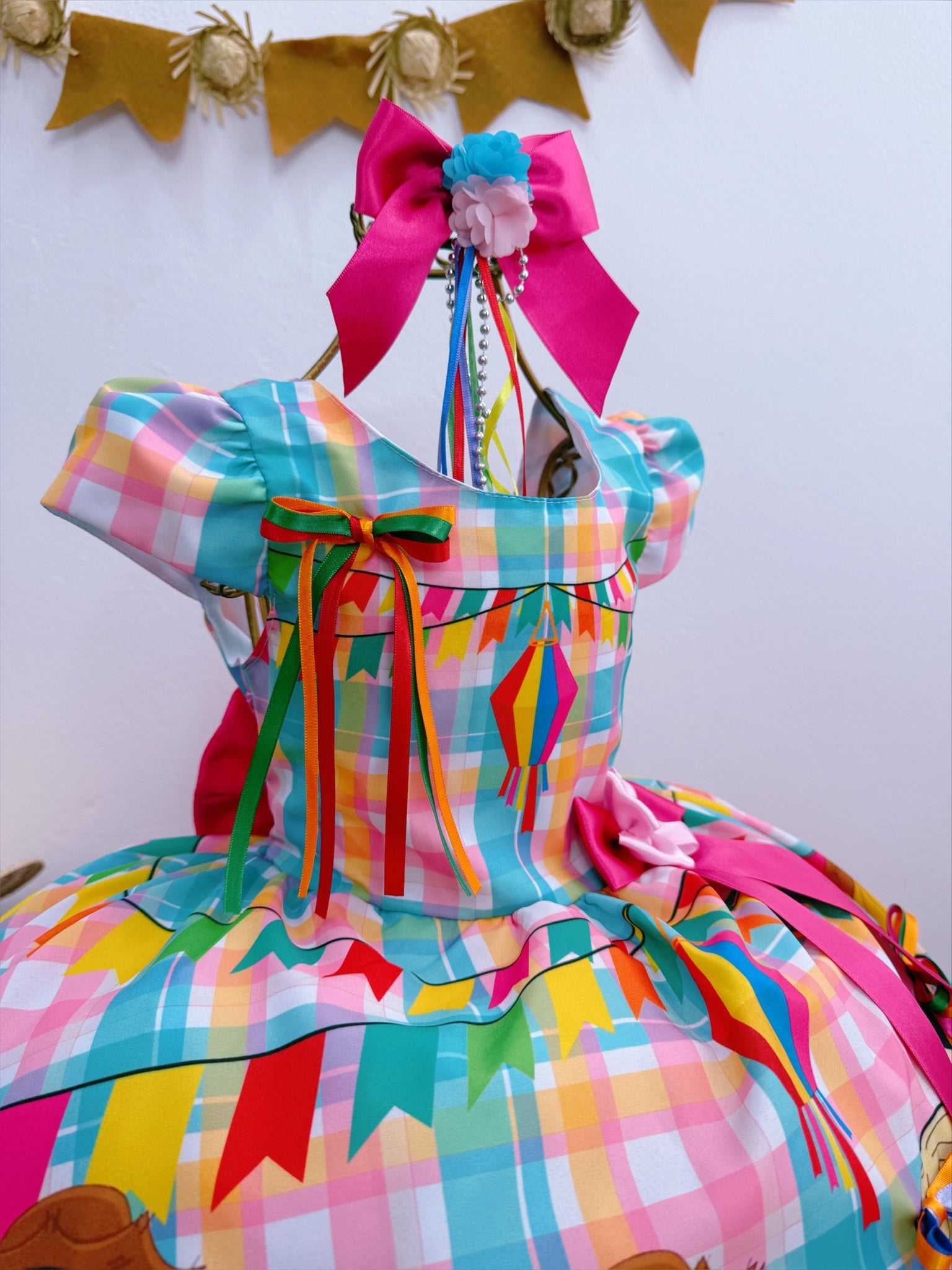 Vestido Infantil Junino Luxo Xadrez Colorido Festa São João