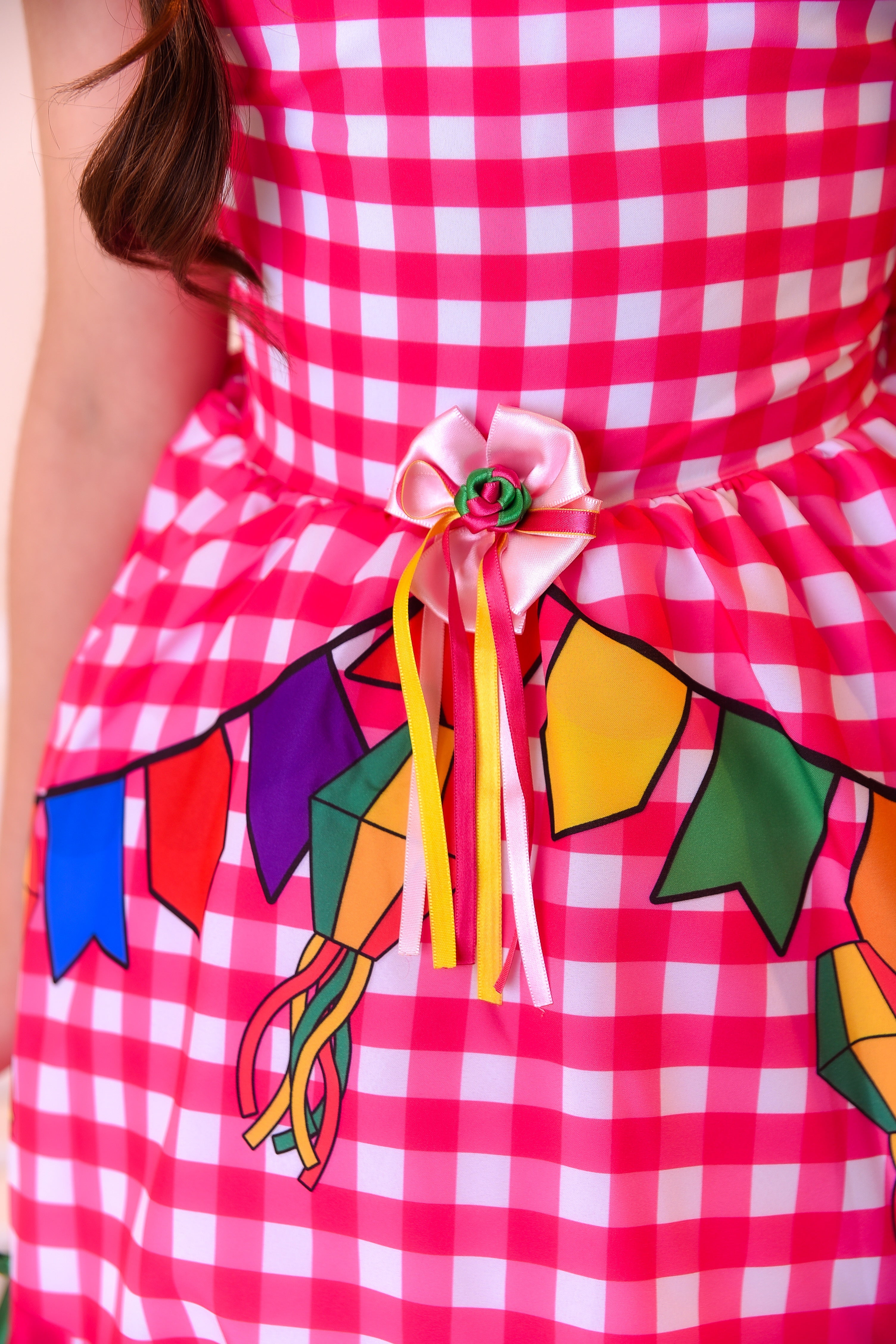 Vestido Infantil Junino Luxo Xadrez Rosa Festa São João