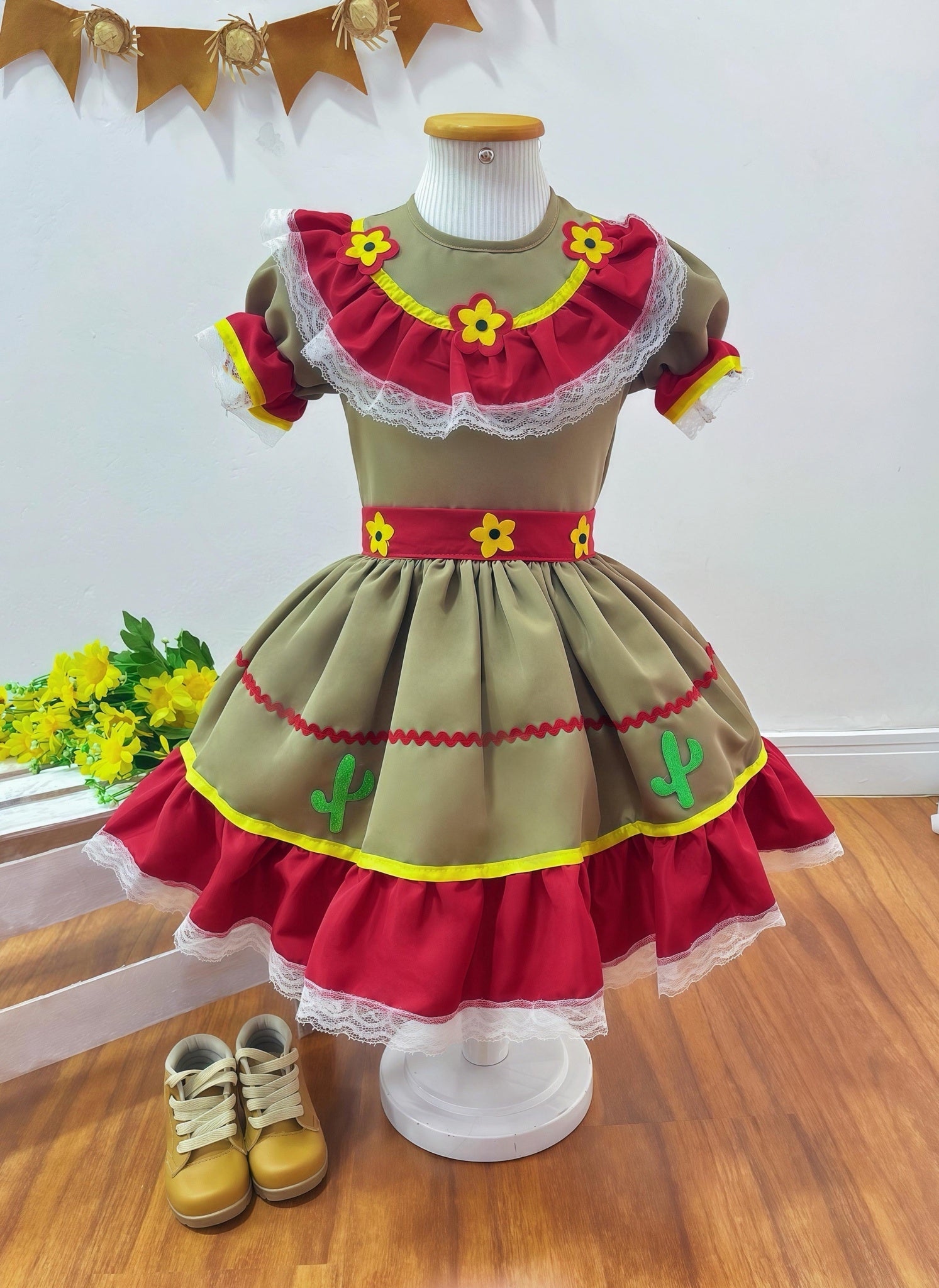 Vestido Infantil Junino Maria Bonita Colorido Festas