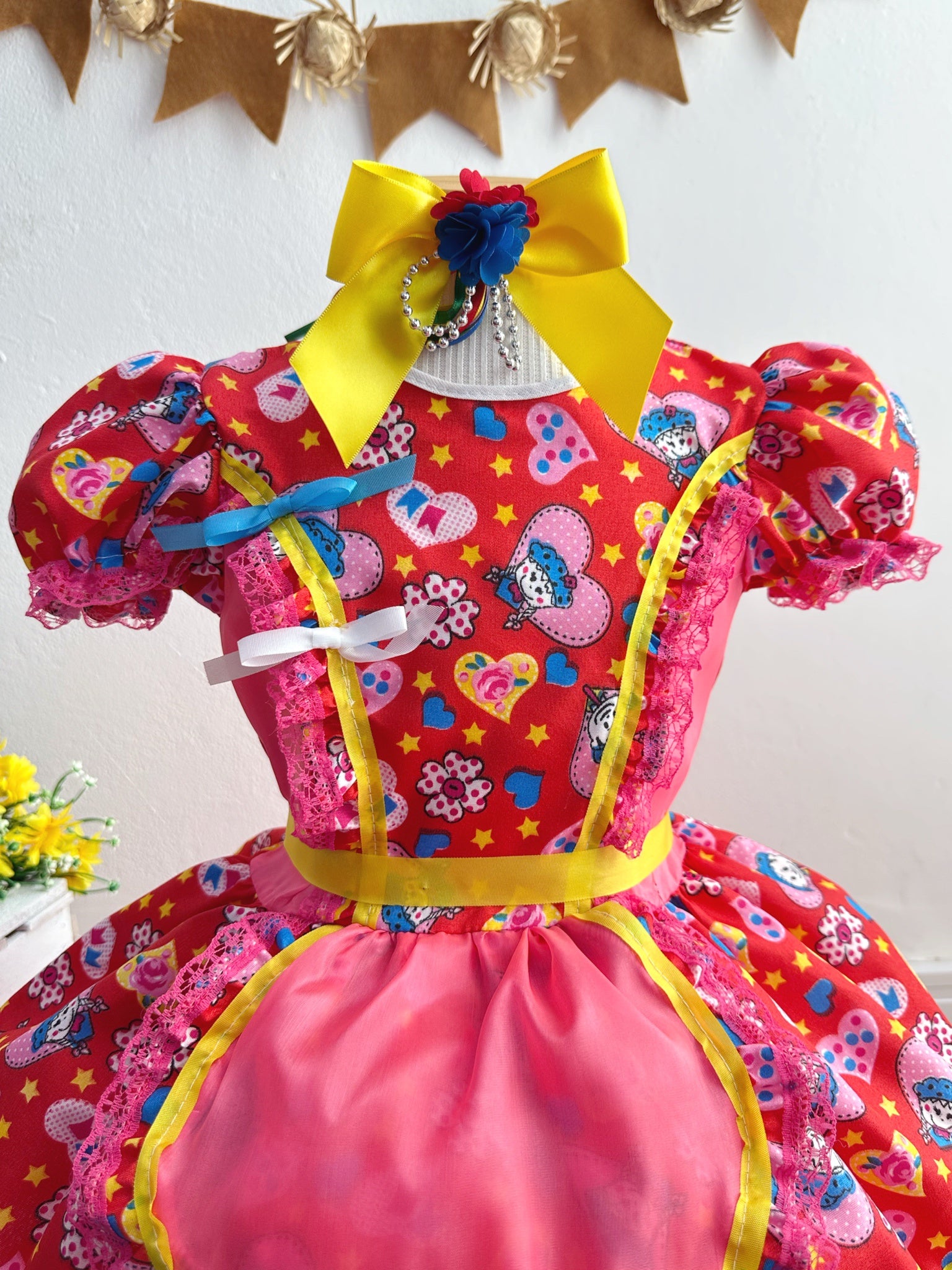 Vestido Infantil Junino Vermelho Festa São João Colorido