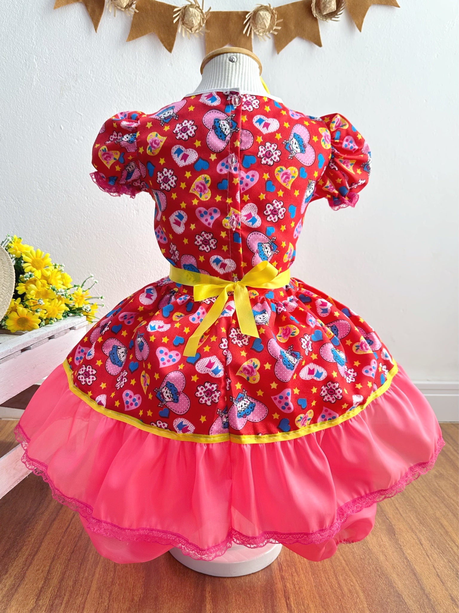 Vestido Infantil Junino Vermelho Festa São João Colorido