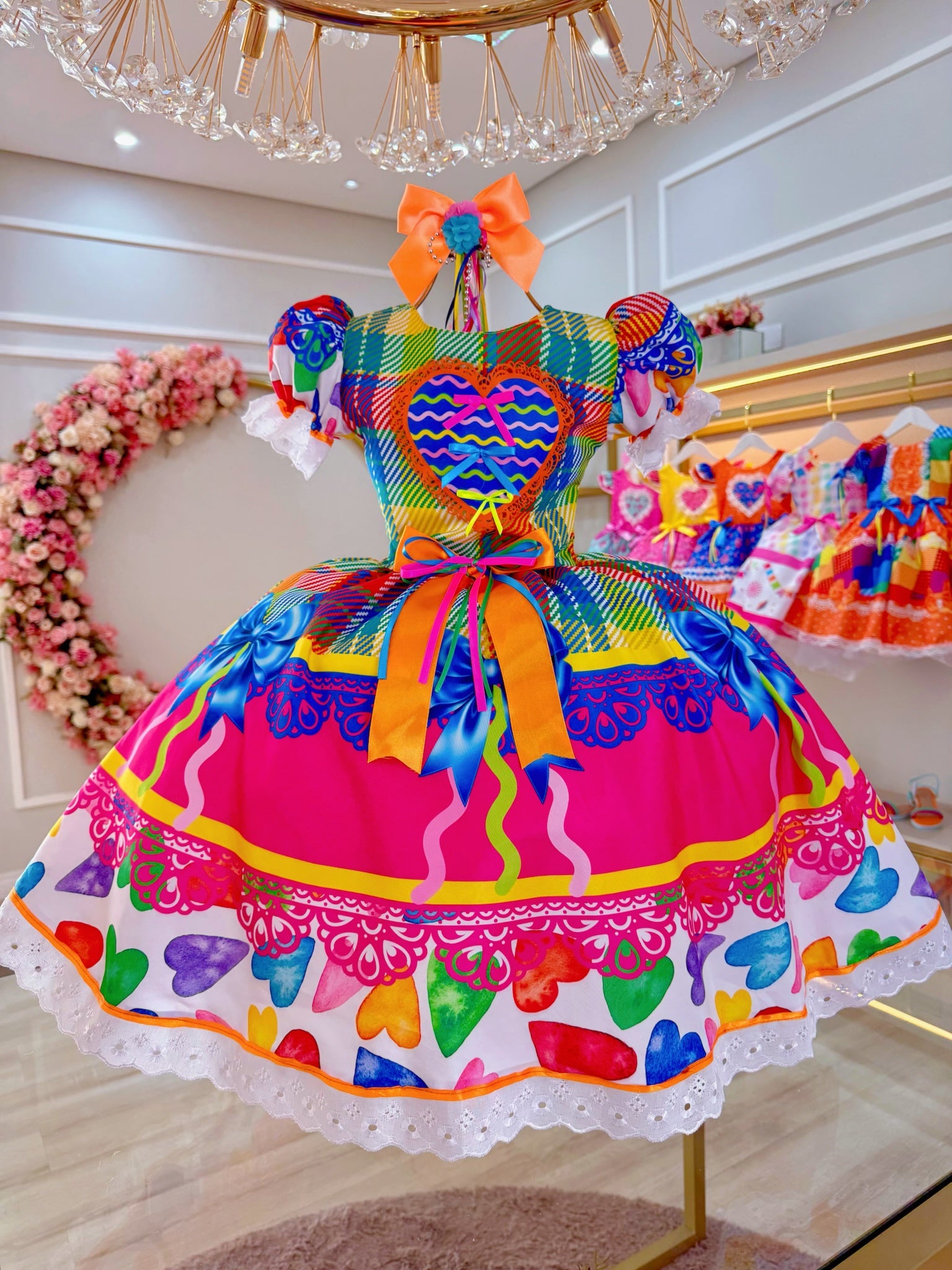 Vestido Infantil Junino Xadrez Colorido Super Luxo