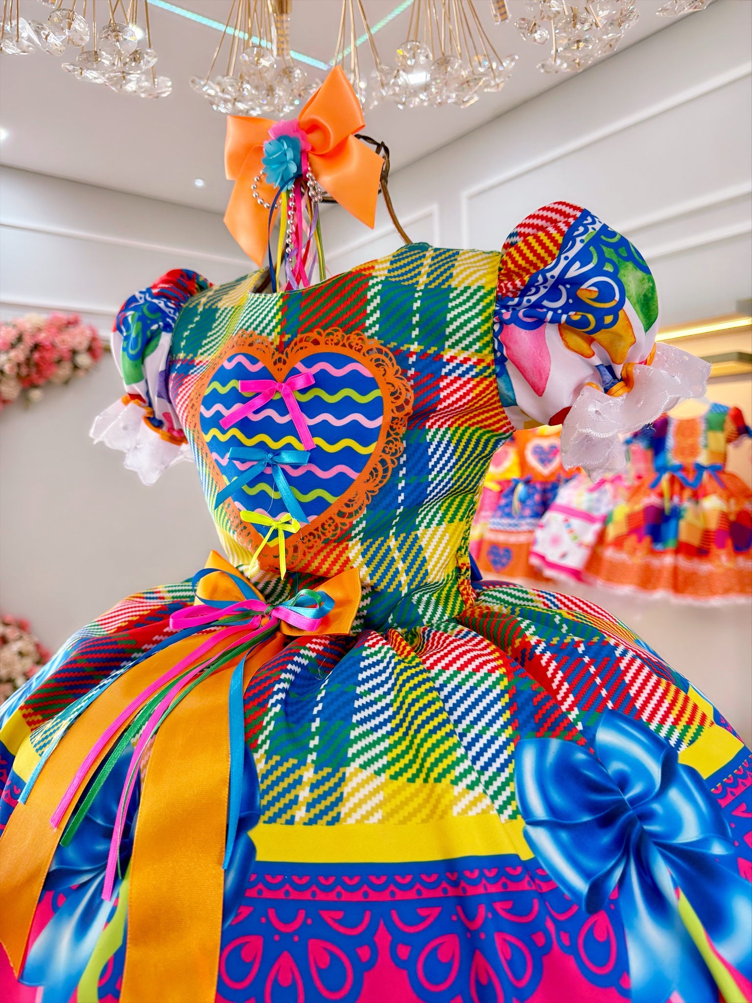 Vestido Infantil Junino Xadrez Colorido Super Luxo