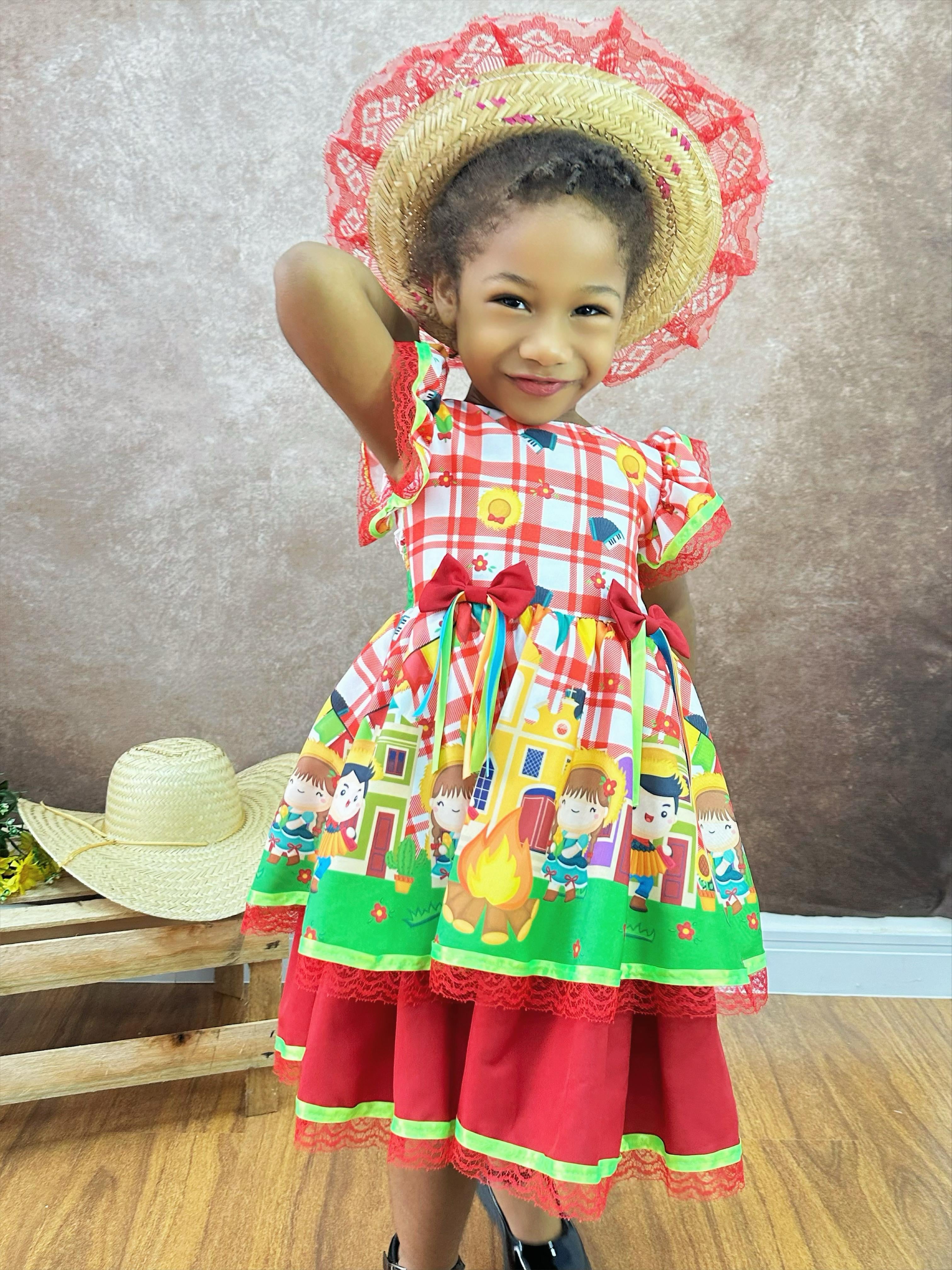 Vestido Junino Roupa Infantil De Festa Xadrez Roupa Infantil Festa