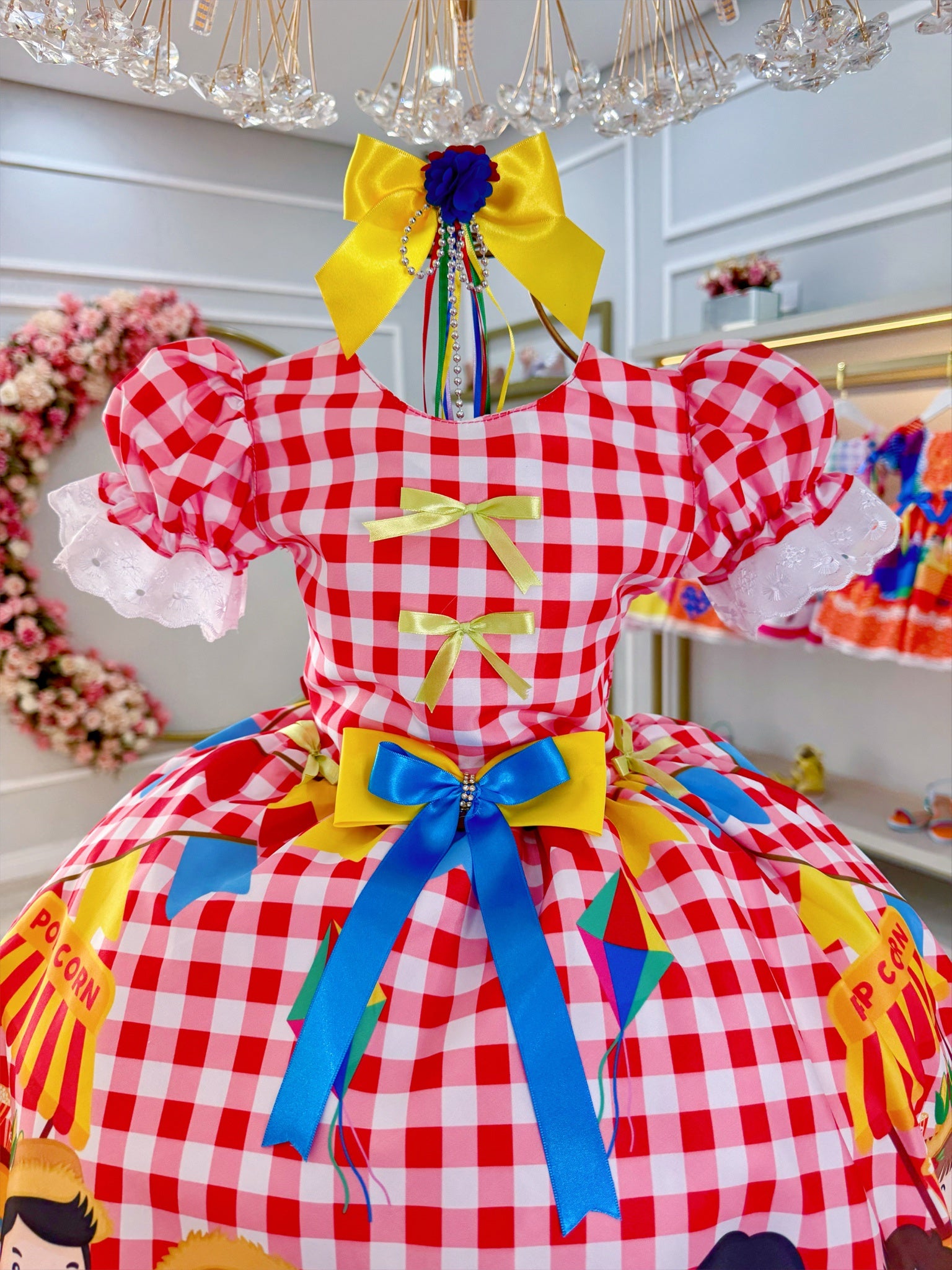 Vestido Infantil Junino Xadrez Vermelho Festa São João