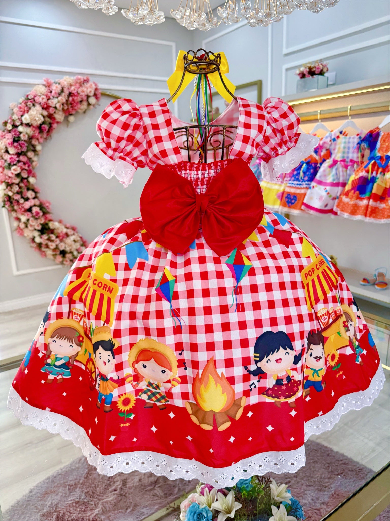 Vestido Infantil Junino Xadrez Vermelho Festa São João