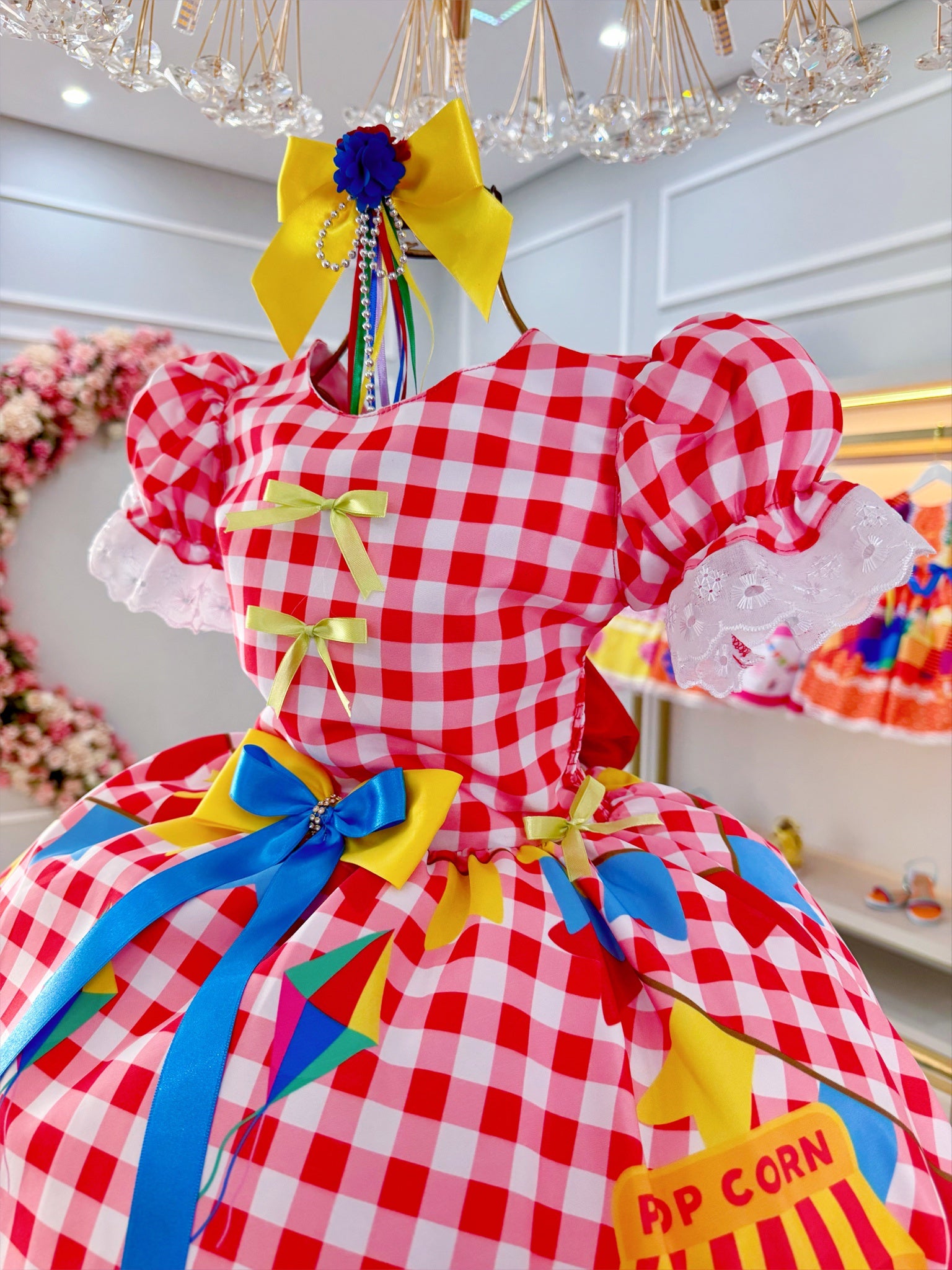 Vestido Infantil Junino Xadrez Vermelho Festa São João