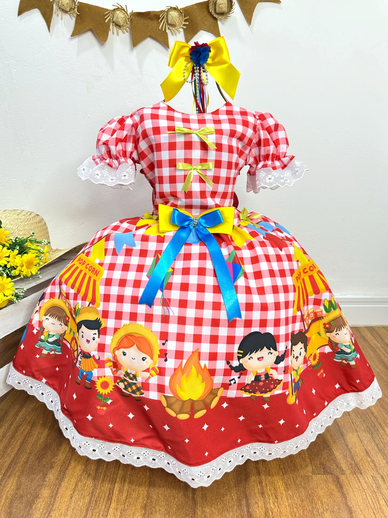 Vestido Infantil Junino Xadrez Vermelho Festa São João