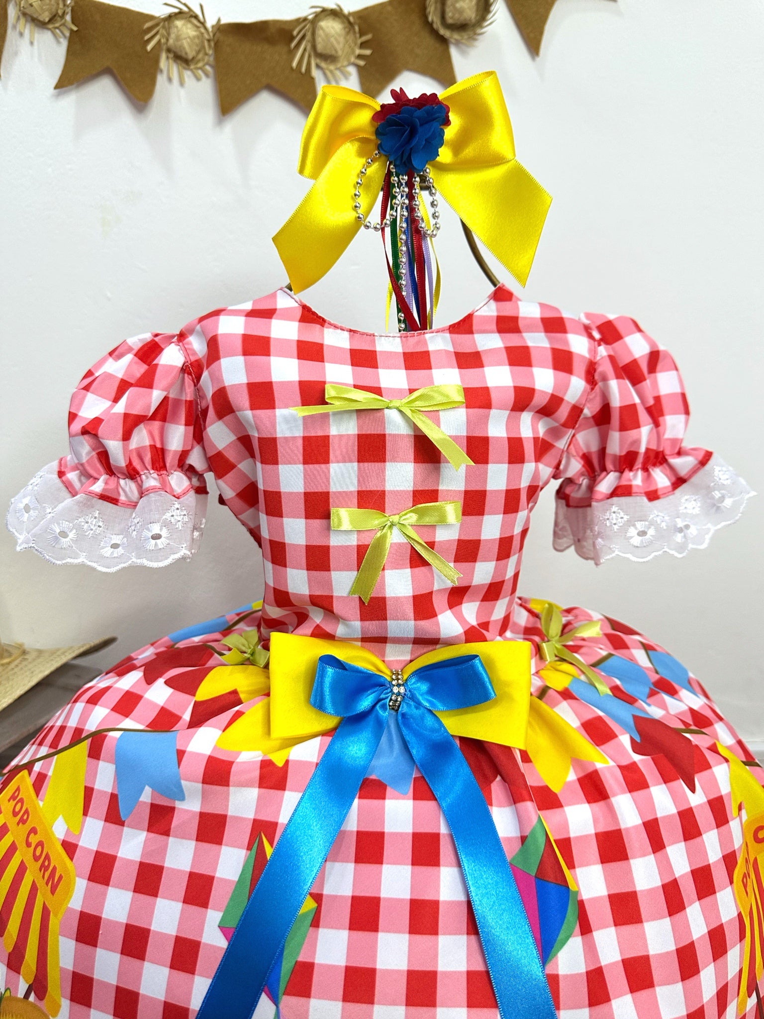 Vestido Infantil Junino Xadrez Vermelho Festa São João