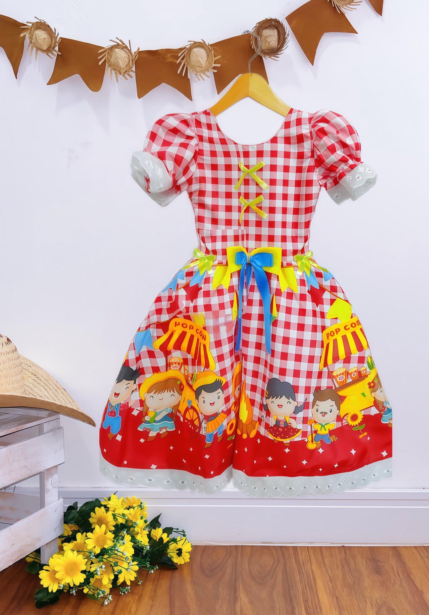 Vestido Infantil Junino Xadrez Vermelho Festa São João