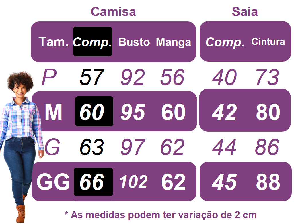 Conjunto Luxo Adulto Junino Camisa e Saia Xadrez Marsala Colorido