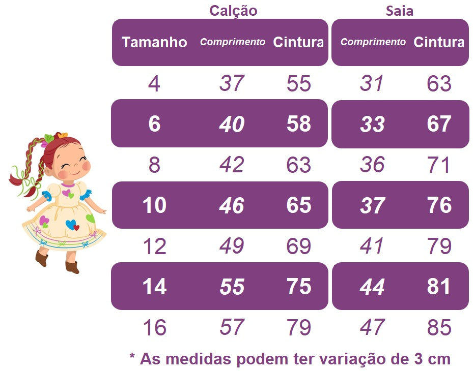 Mini Saia Com Calção Infantil Junino Arraiá Azul Tiffany