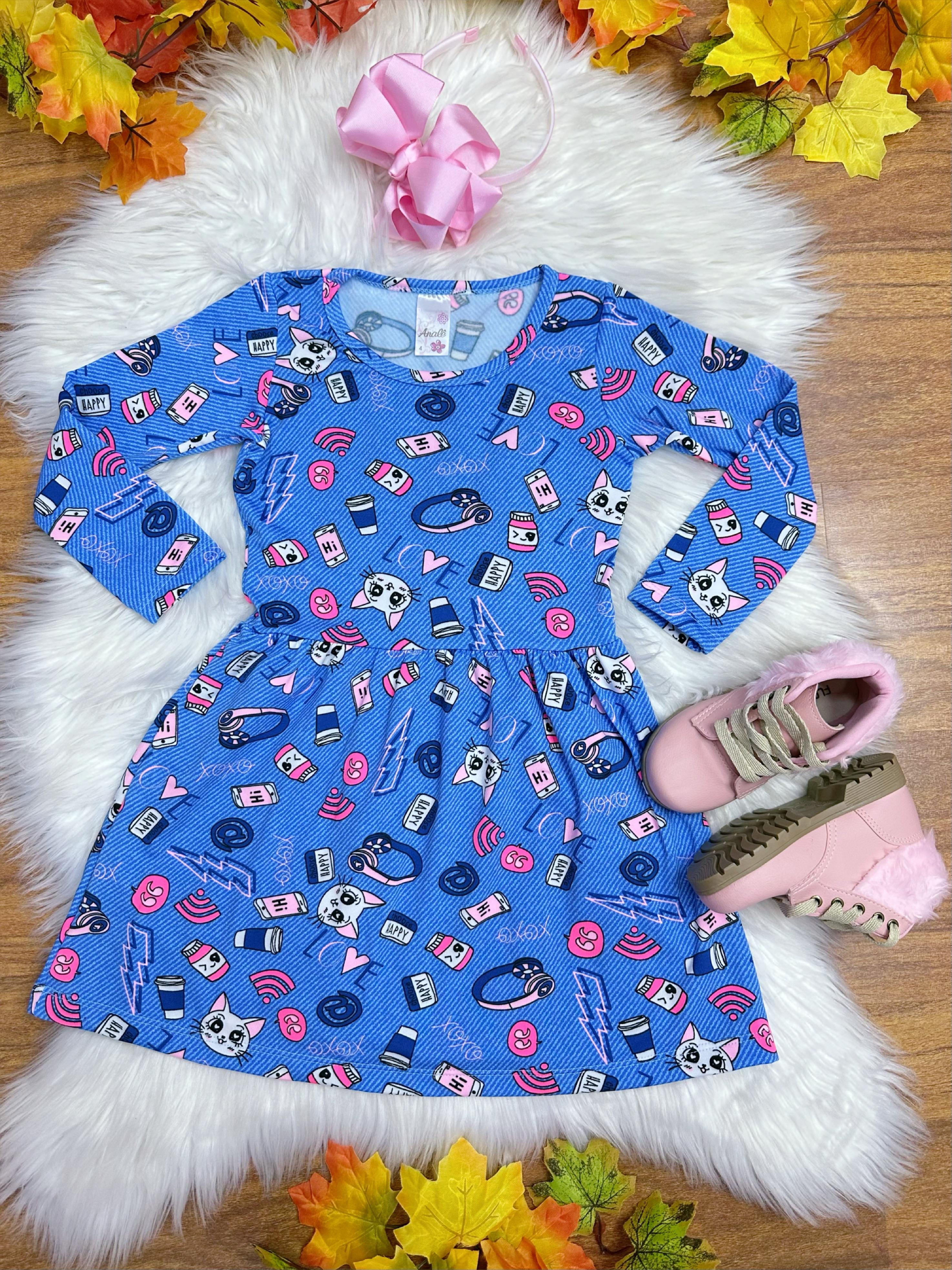 Kit 2 Vestidos Infantil Suplex Flanelado Manga Longa 4 ao 10