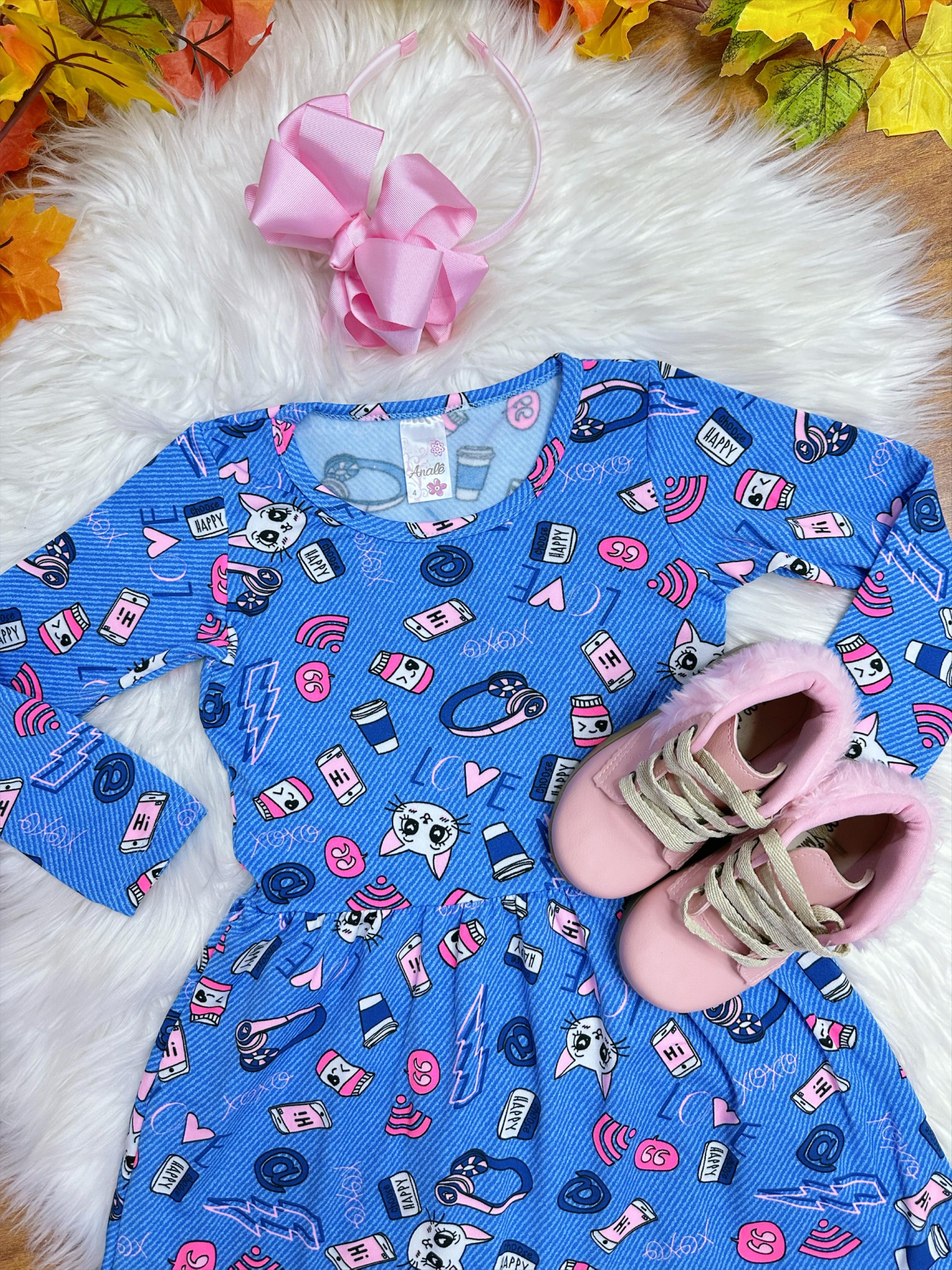 Kit 2 Vestidos Infantil Suplex Flanelado Manga Longa 4 ao 10