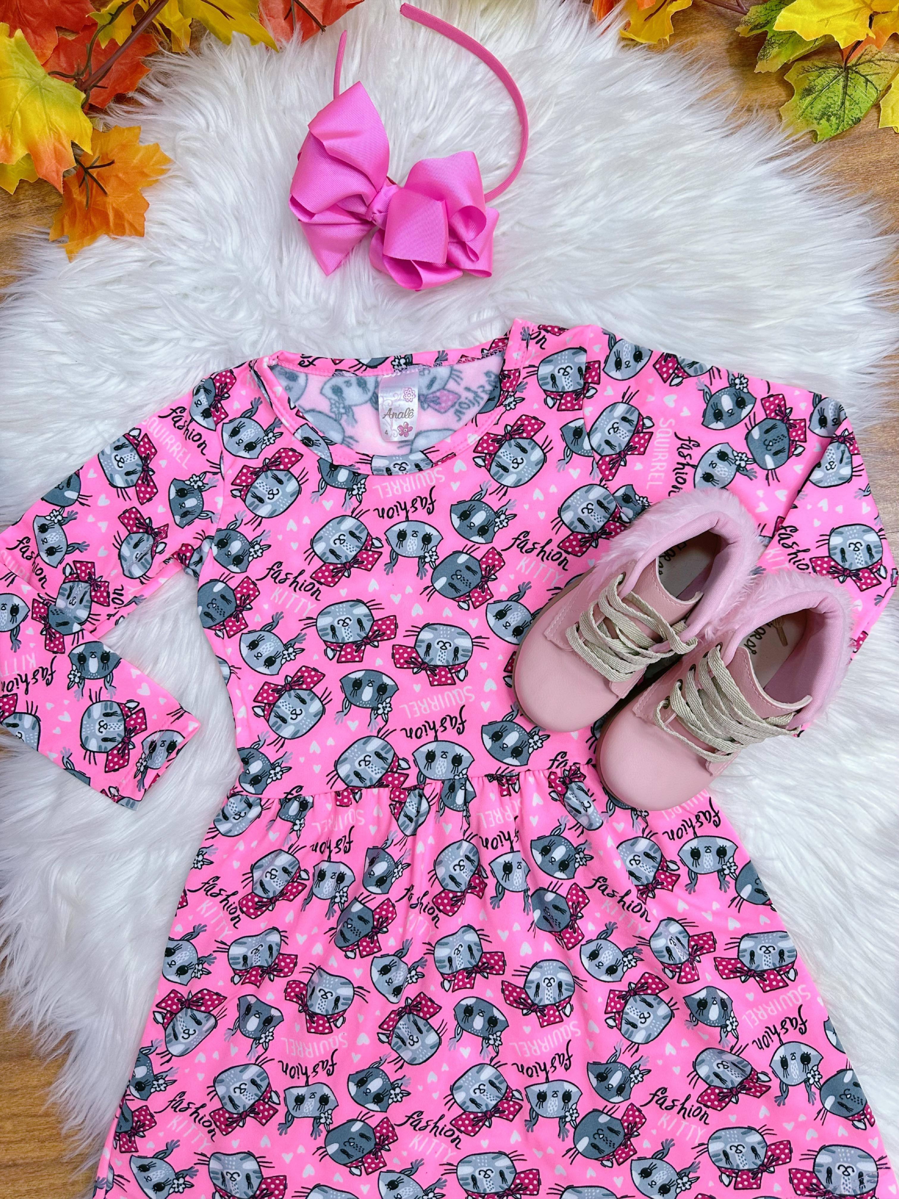 Kit 2 Vestidos Infantil Suplex Flanelado Manga Longa 4 ao 10