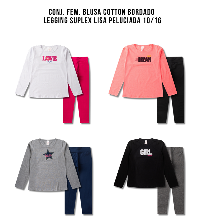 Kit Analê Conjunto Juvenil Com Estampas Bordadas do 10 ao 16