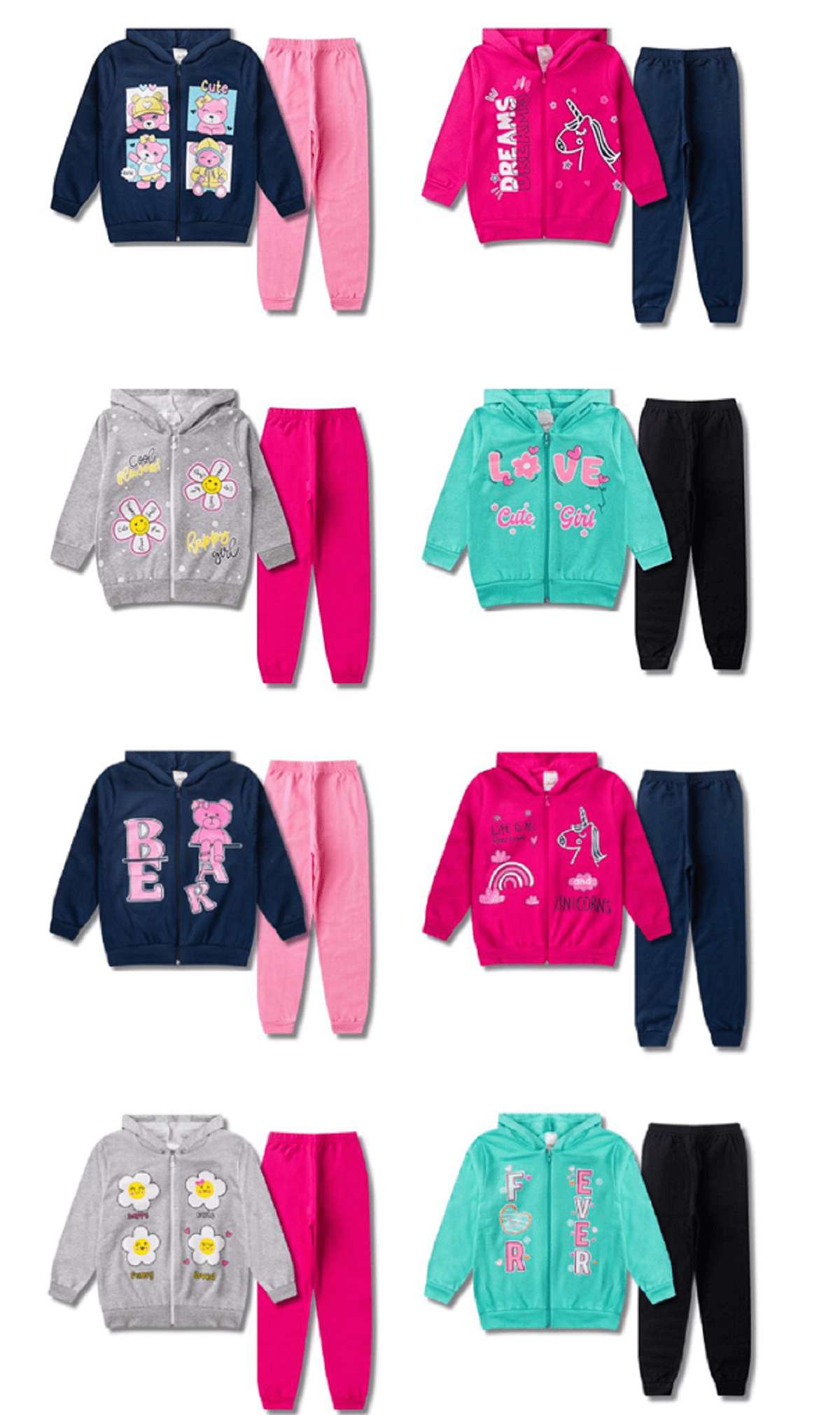 Kit Analê Conjunto Moletom Meninas Com Estampas do 1 ao 8