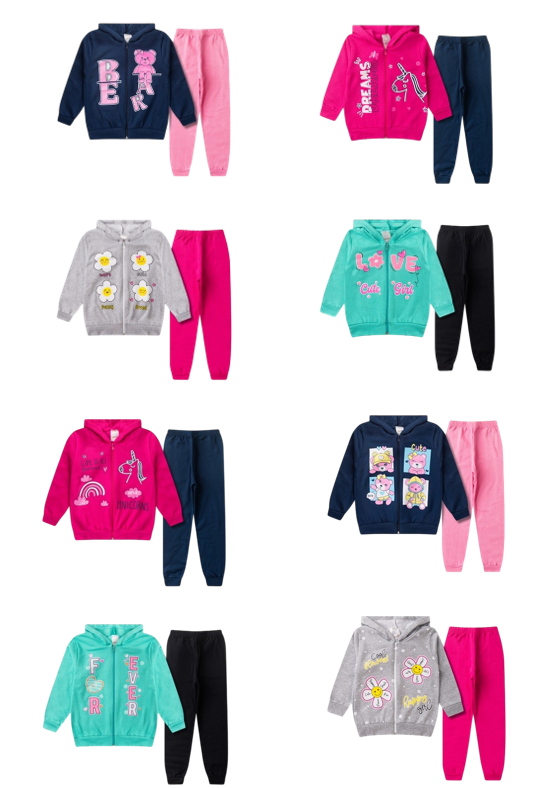 Kit Analê Conjunto Moletom Meninas Estampas Variadas do 1 ao 8