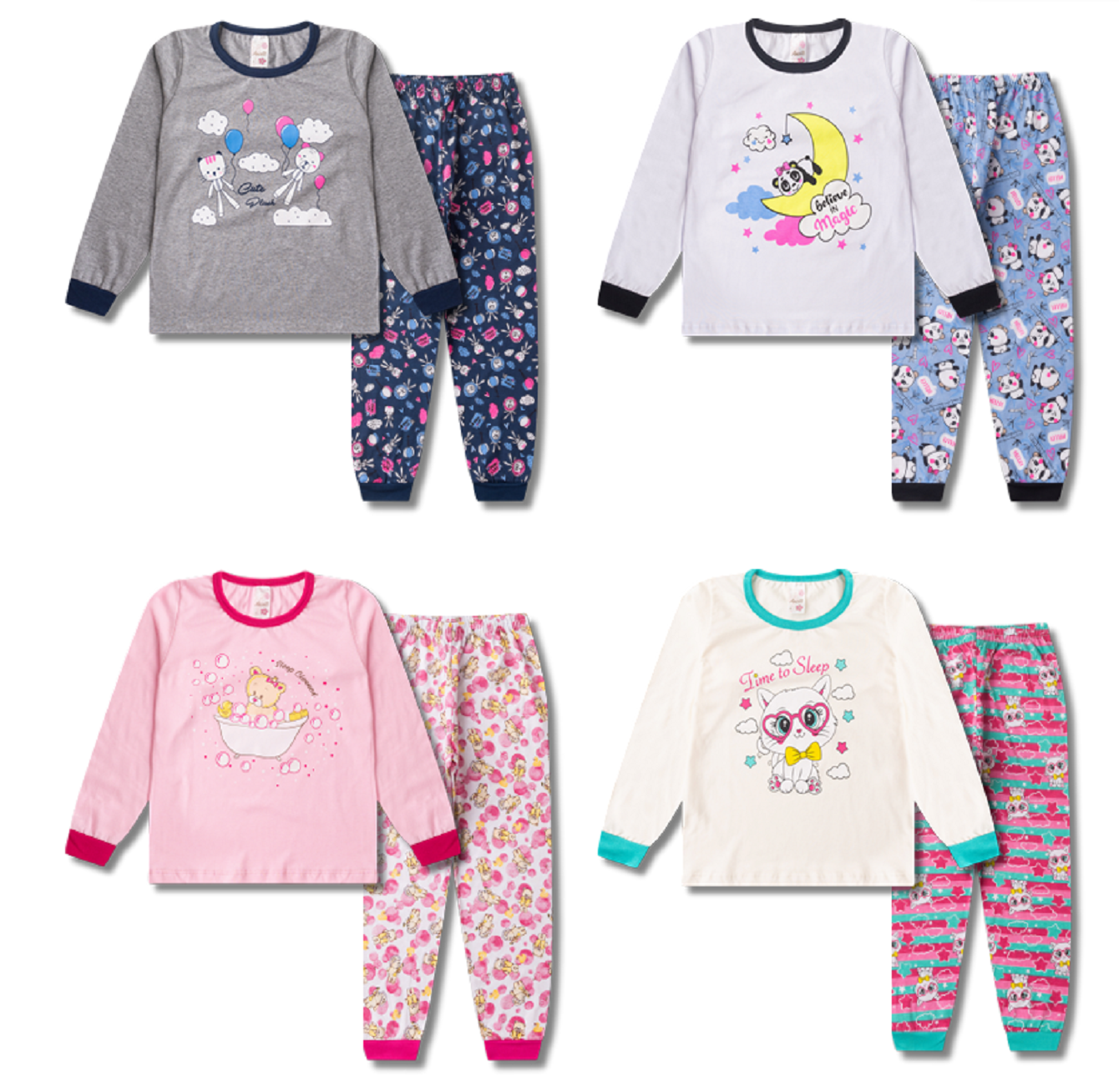 Kit Analê Pijama Infantil Meninas Com Estampas 1 ao 8