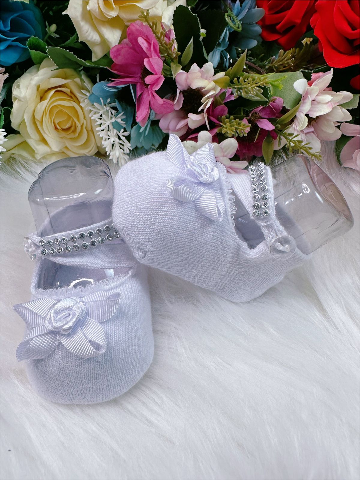 Meia Sapatinho Recém Nascido Várias Cores Strass 0 A 5 Meses