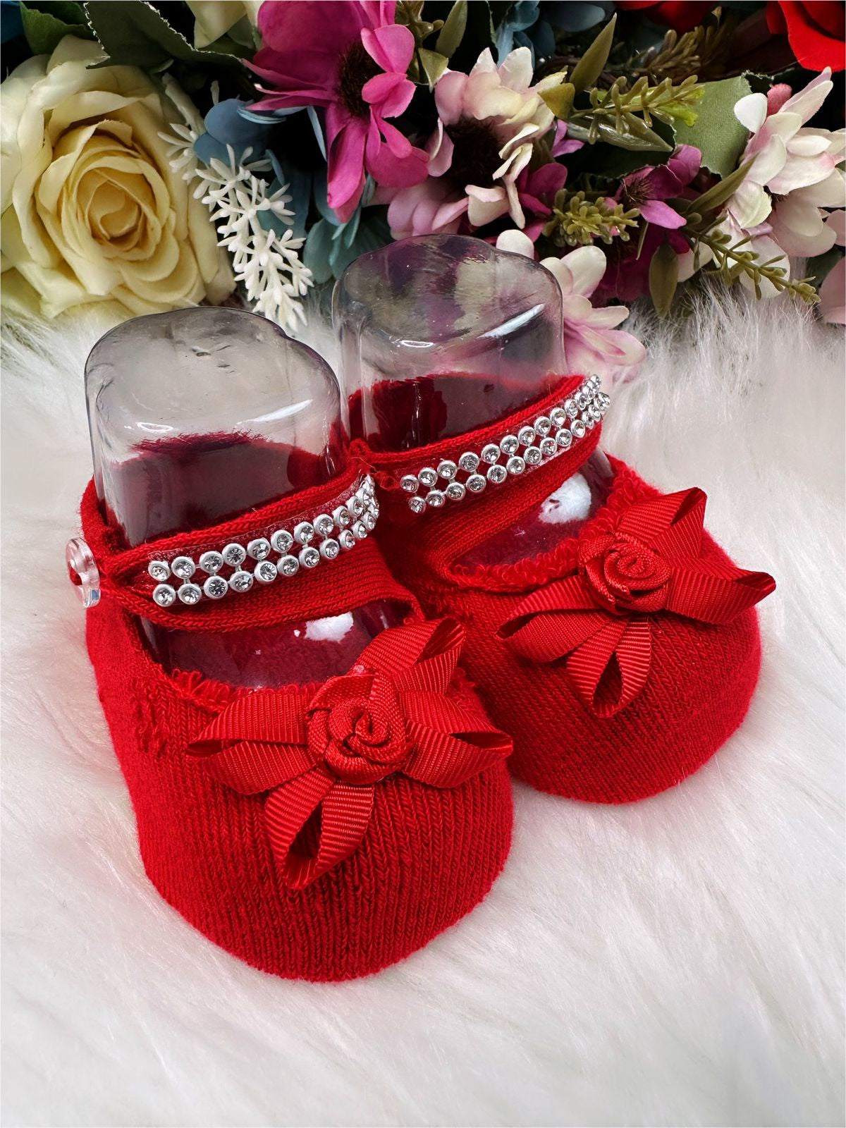 Meia Sapatinho Recém Nascido Várias Cores Strass 0 A 5 Meses