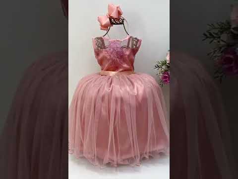 Vestido Infantil Rosé Renda e Tule com Brilho Damas Honra