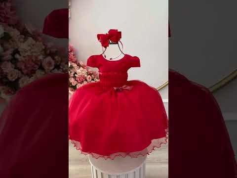 Vestido Infantil Vermelho Busto Plissado Lacinho Natal Festa