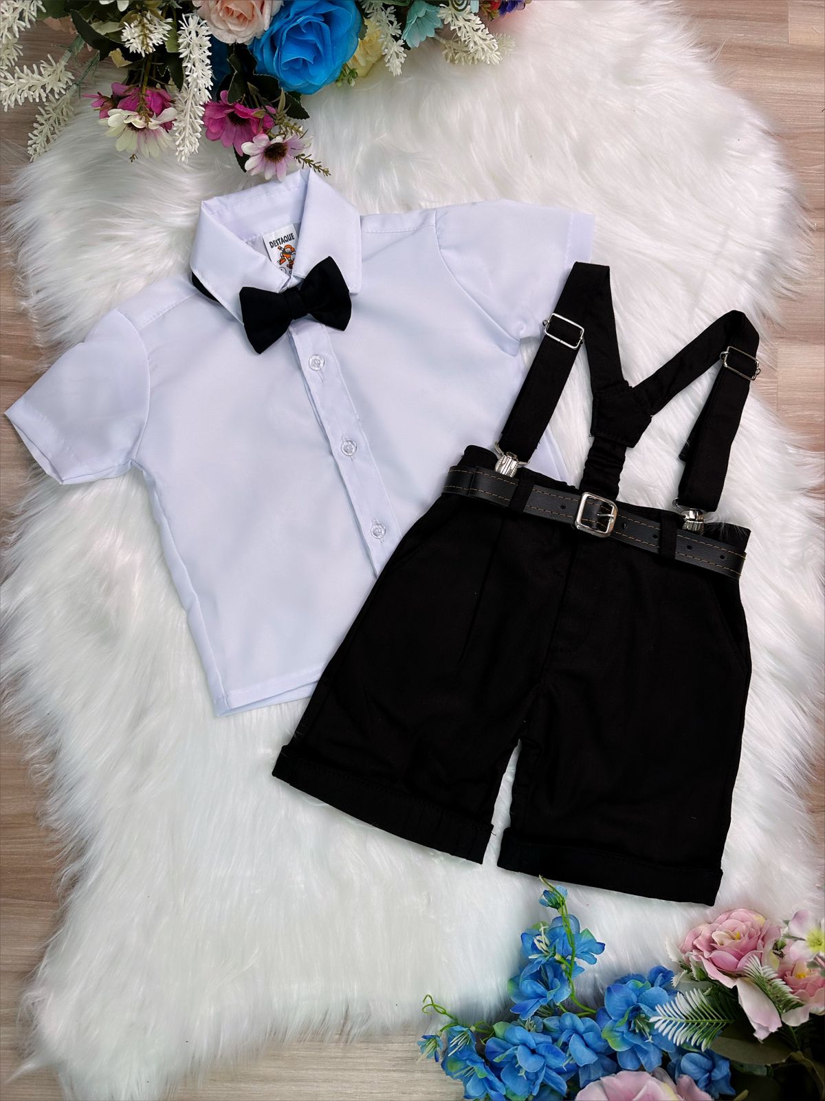 Conjunto Social Short Susp. Gravata Preto e Camisa Branca